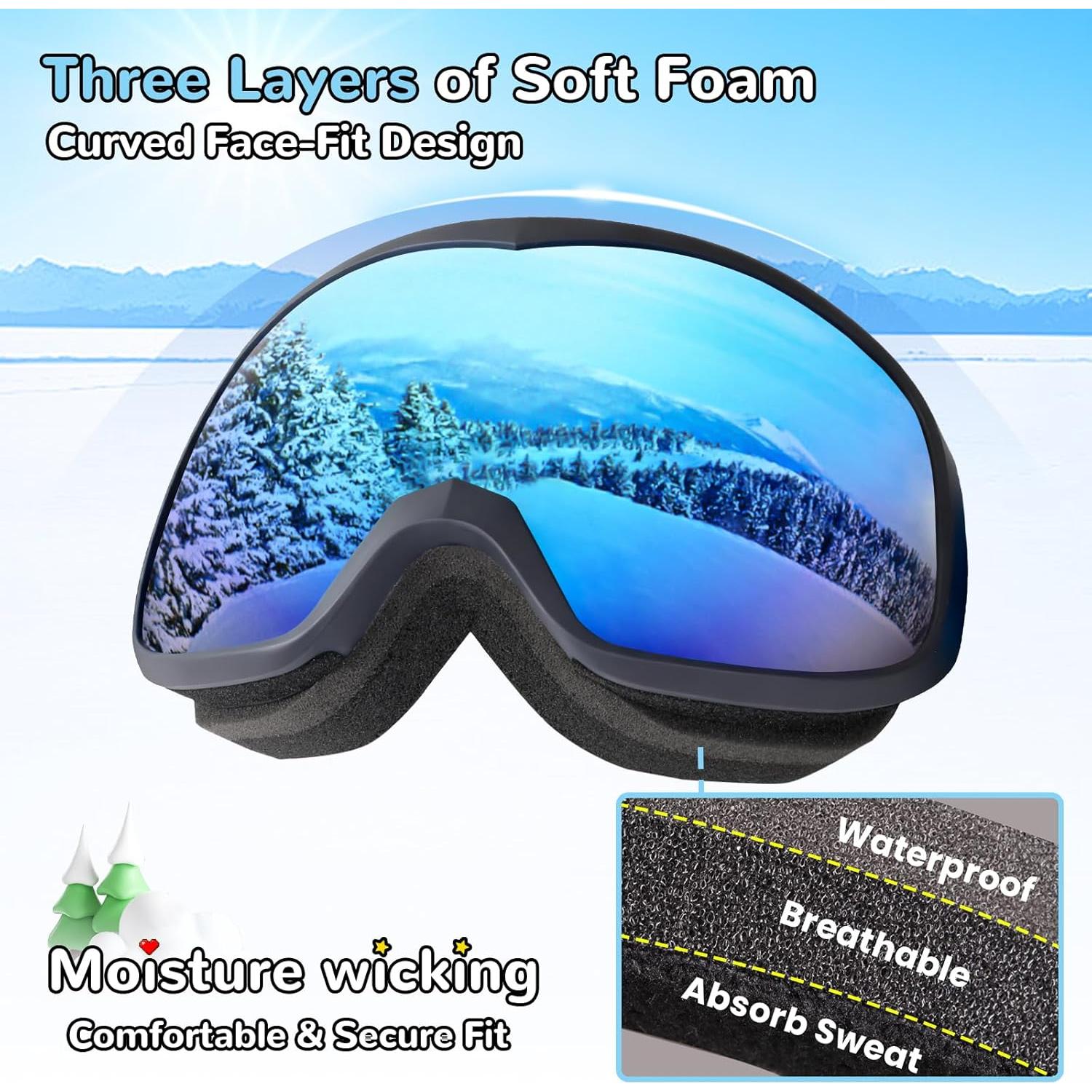 Gafas de Esquí Keary para Niños 3-14 Años UV Anti-Niebla