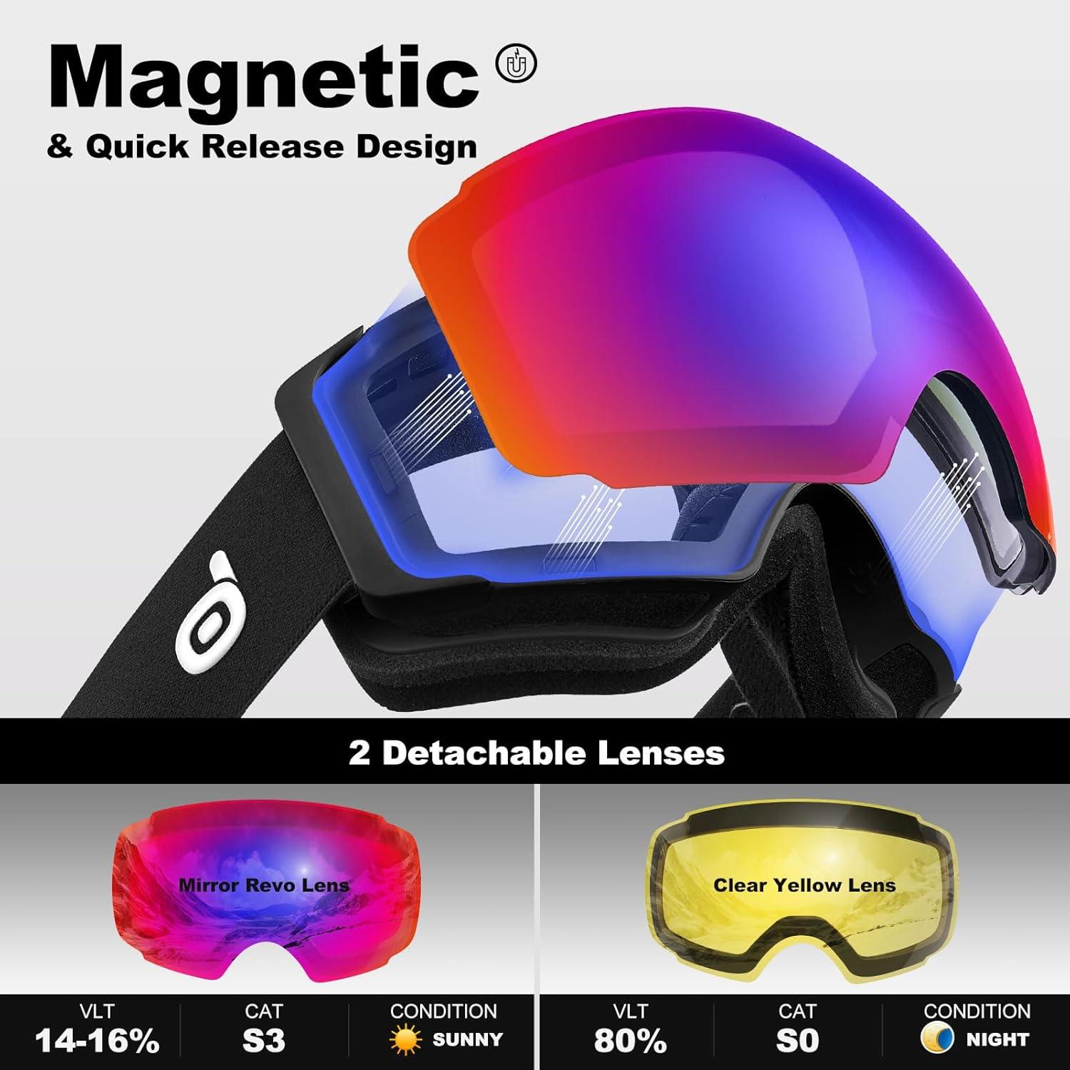 Gafas de Esquí Magnéticas Intercambiables Odoland con 2 Lentes