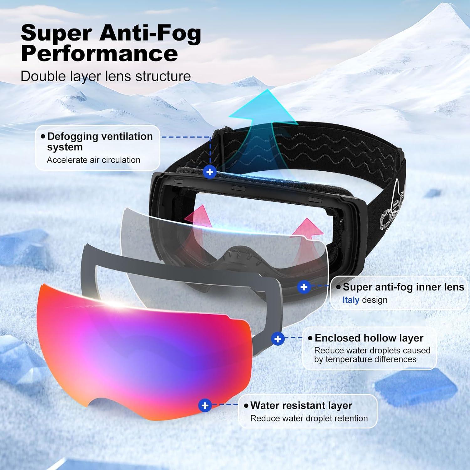 Gafas de Esquí Magnéticas Intercambiables Odoland con 2 Lentes