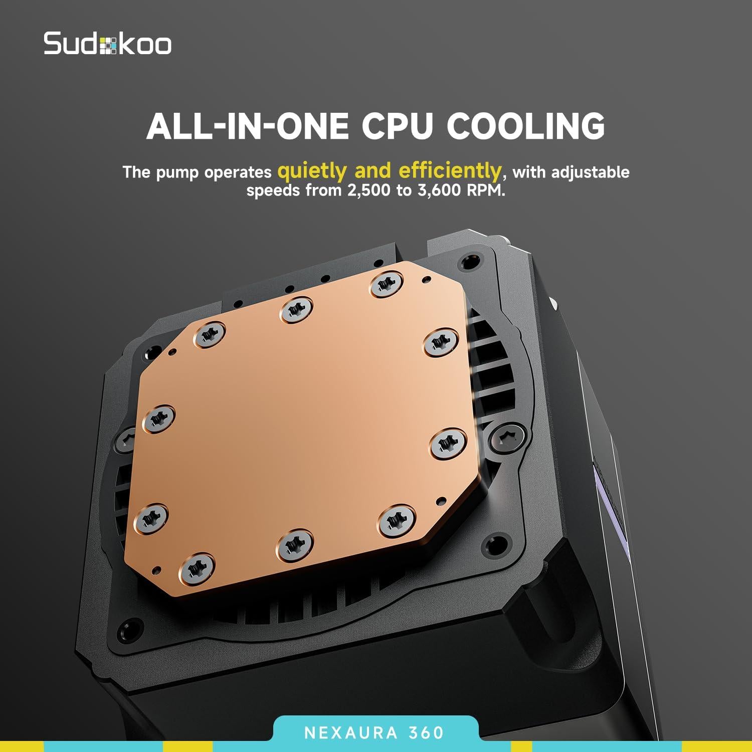 Enfriador de CPU Líquido NEXAURA 360mm ARGB PWM - Negro