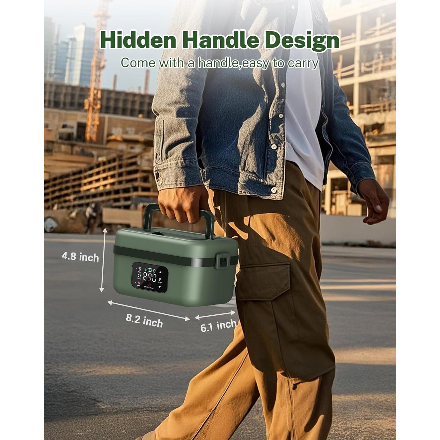 Caja de Almuerzo Eléctrica ODSD 1L Recargable Verde con Temporizador