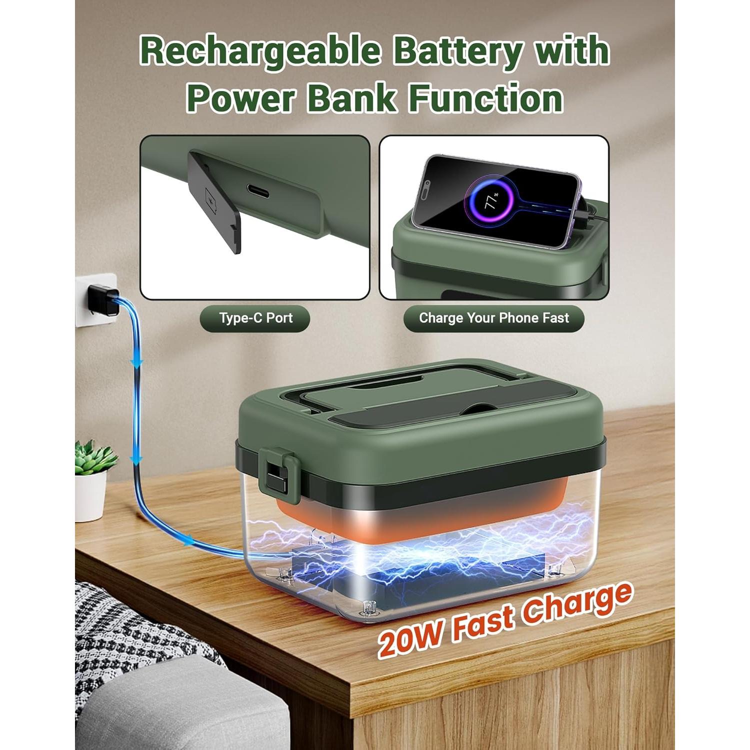 Caja de Almuerzo Eléctrica ODSD 1L Recargable Verde con Temporizador