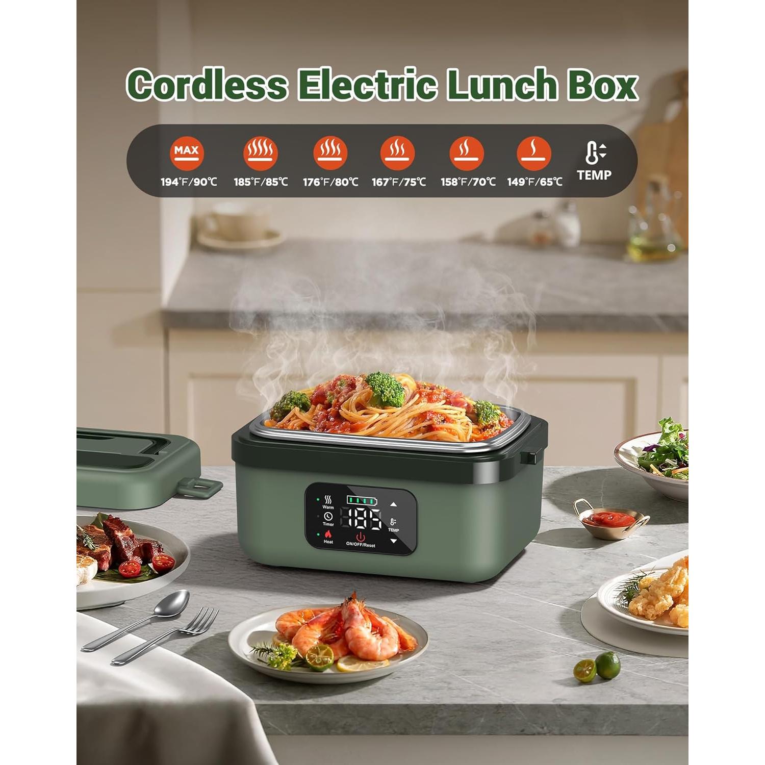 Caja de Almuerzo Eléctrica ODSD 1L Recargable Verde con Temporizador