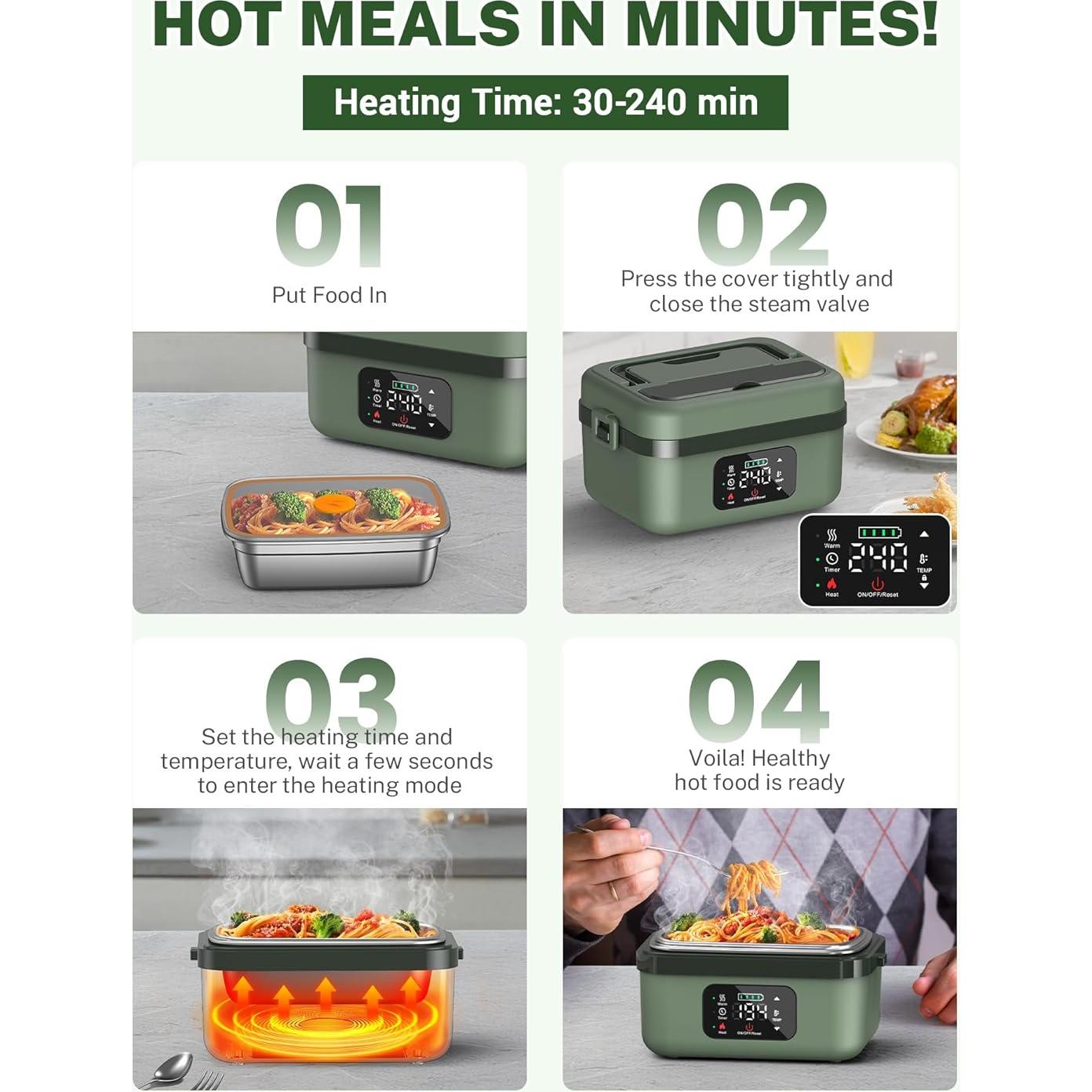 Caja de Almuerzo Eléctrica ODSD 1L Recargable Verde con Temporizador