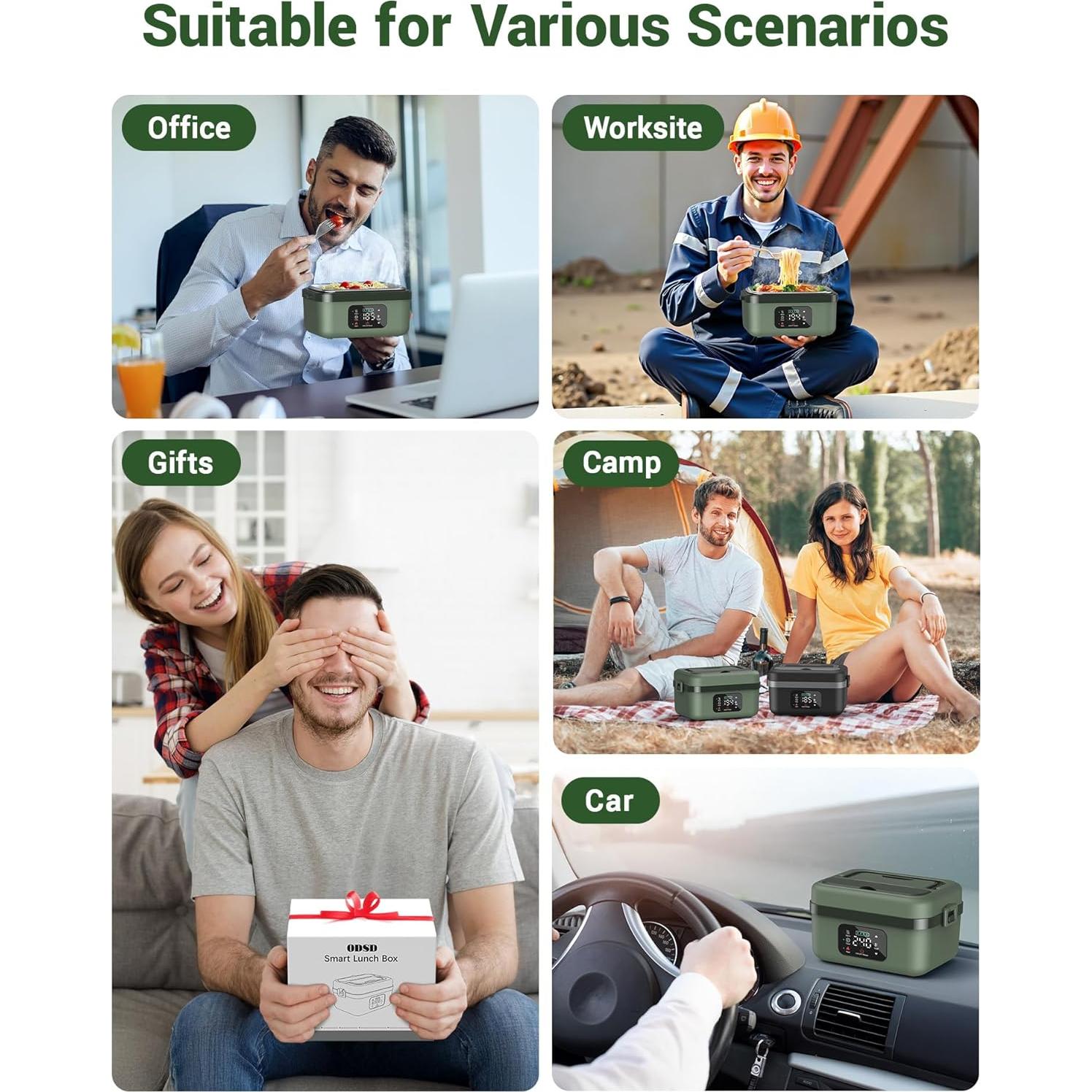 Caja de Almuerzo Eléctrica ODSD 1L Recargable Verde con Temporizador