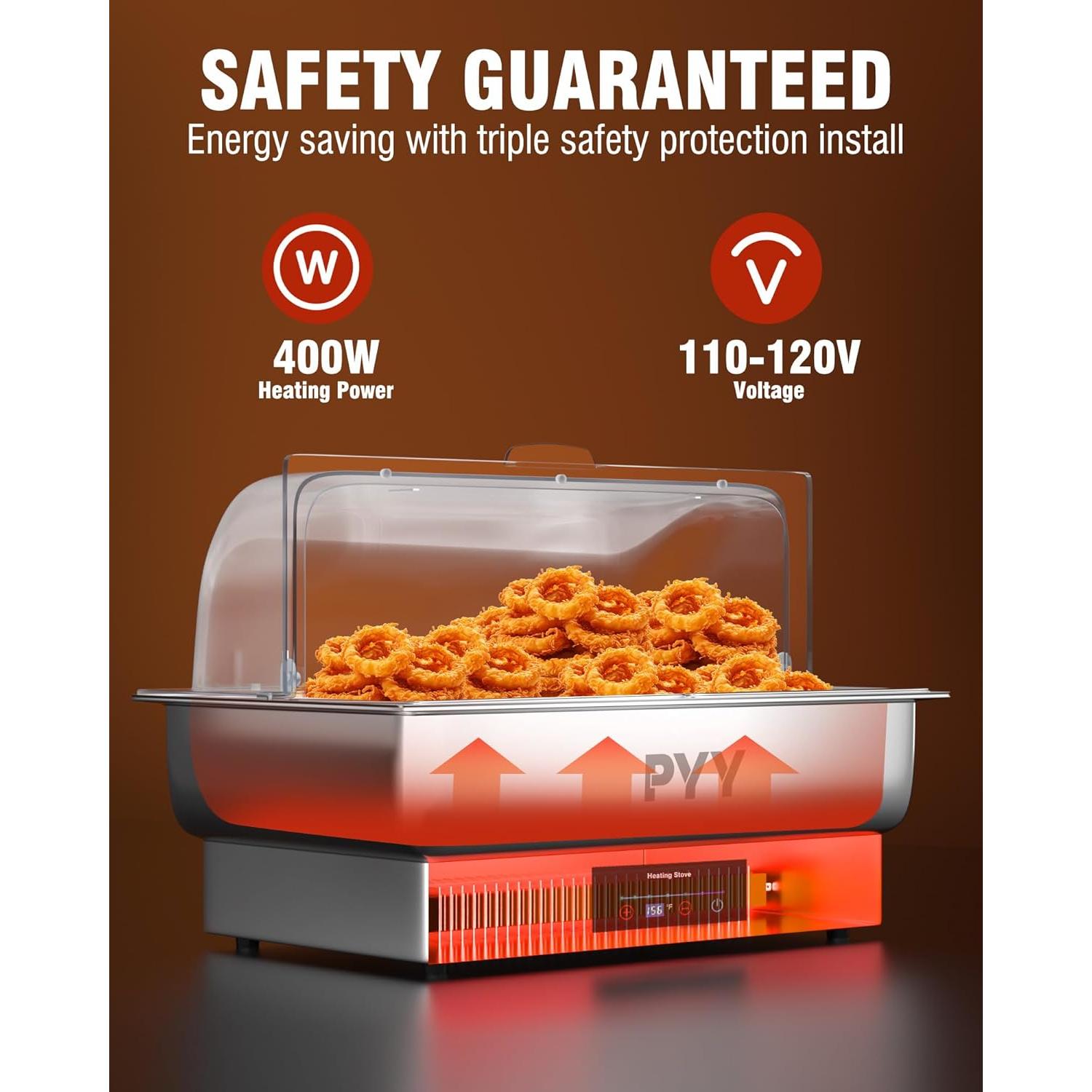 Buffet Eléctrico PYY 10L con Tapa Abatible de Acero Inoxidable