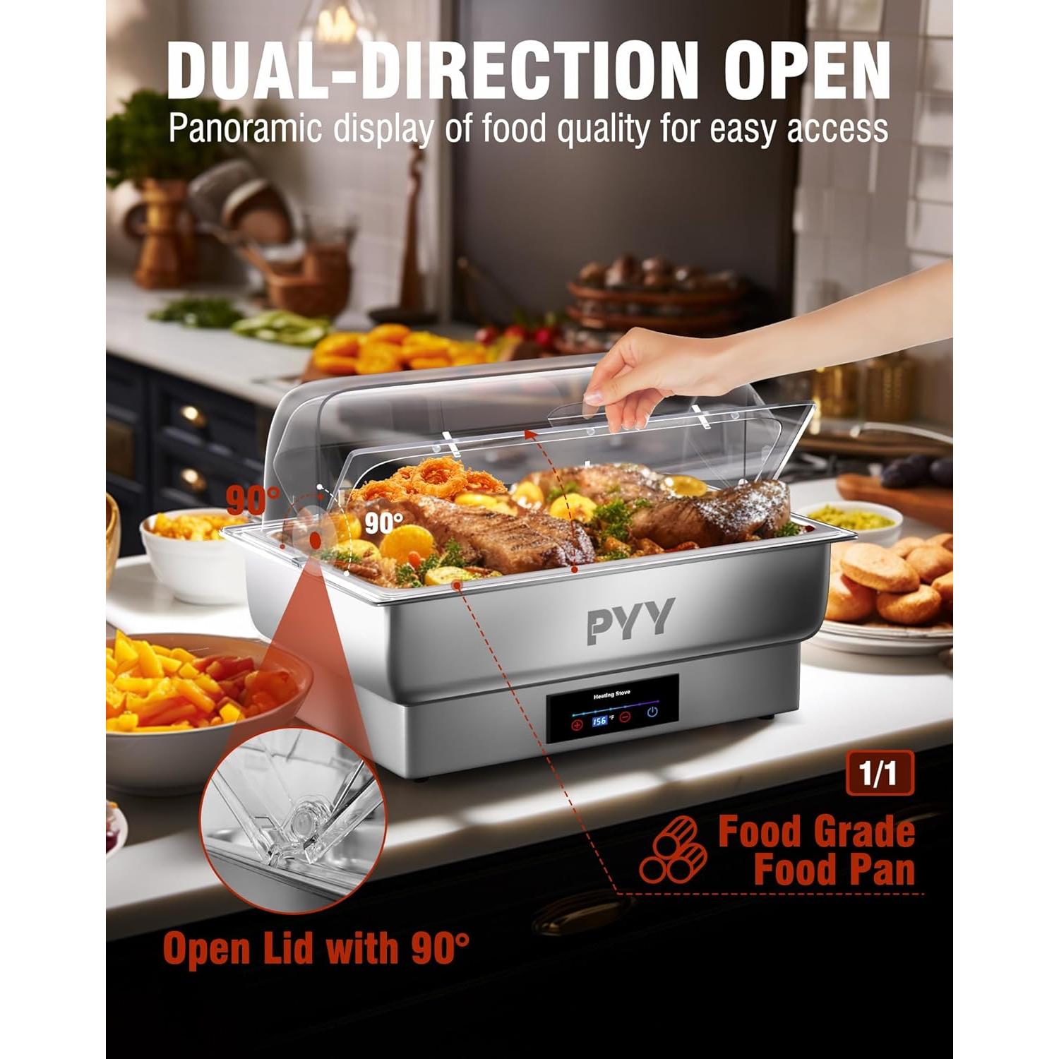 Buffet Eléctrico PYY 10L con Tapa Abatible de Acero Inoxidable