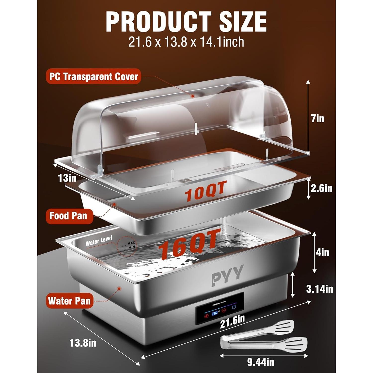 Buffet Eléctrico PYY 10L con Tapa Abatible de Acero Inoxidable