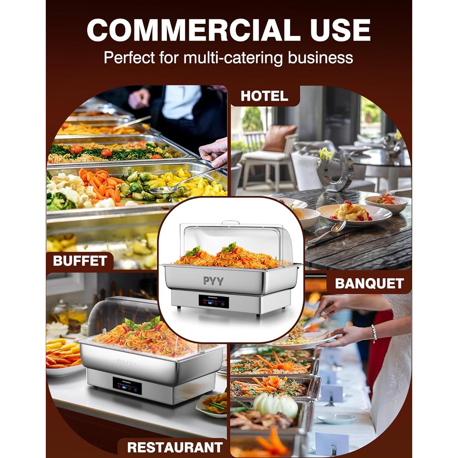 Buffet Eléctrico PYY 10L con Tapa Abatible de Acero Inoxidable