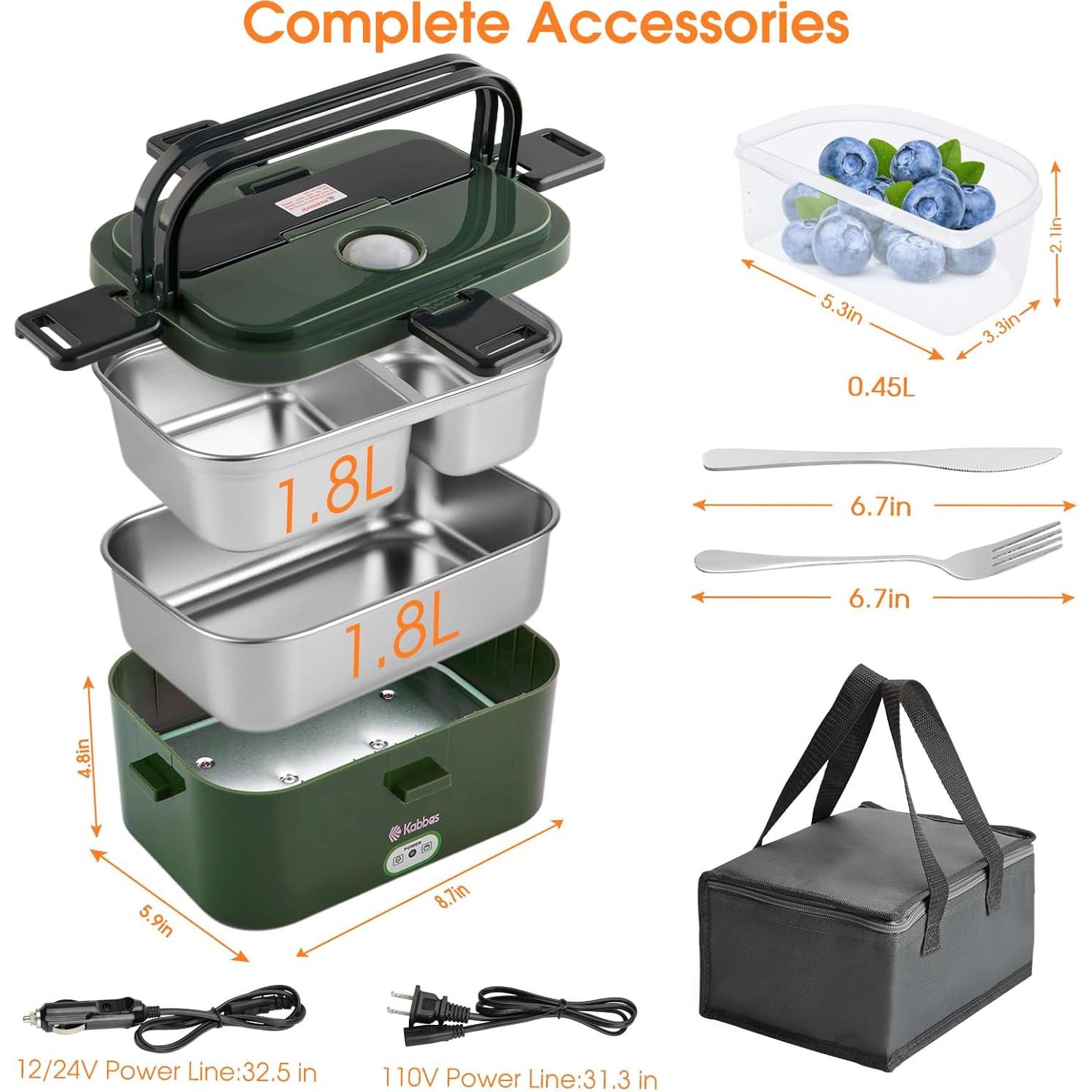 Caja de Almuerzo Eléctrica Kabbas 1.8L Doble Contenedor 100W