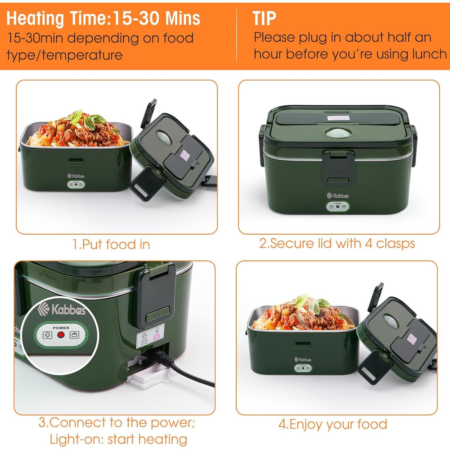 Caja de Almuerzo Eléctrica Kabbas 1.8L Doble Contenedor 100W