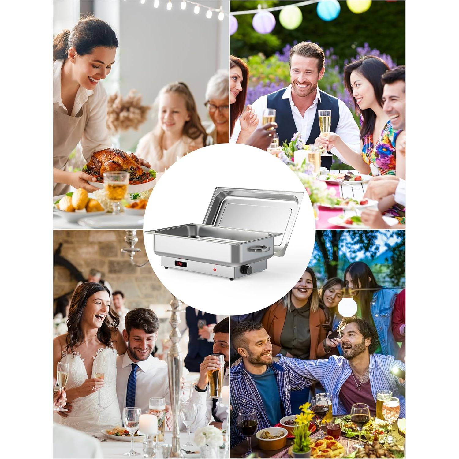 Juego de Buffet Eléctrico 2 Pack 9 QT GarveeHome Acero Inoxidable