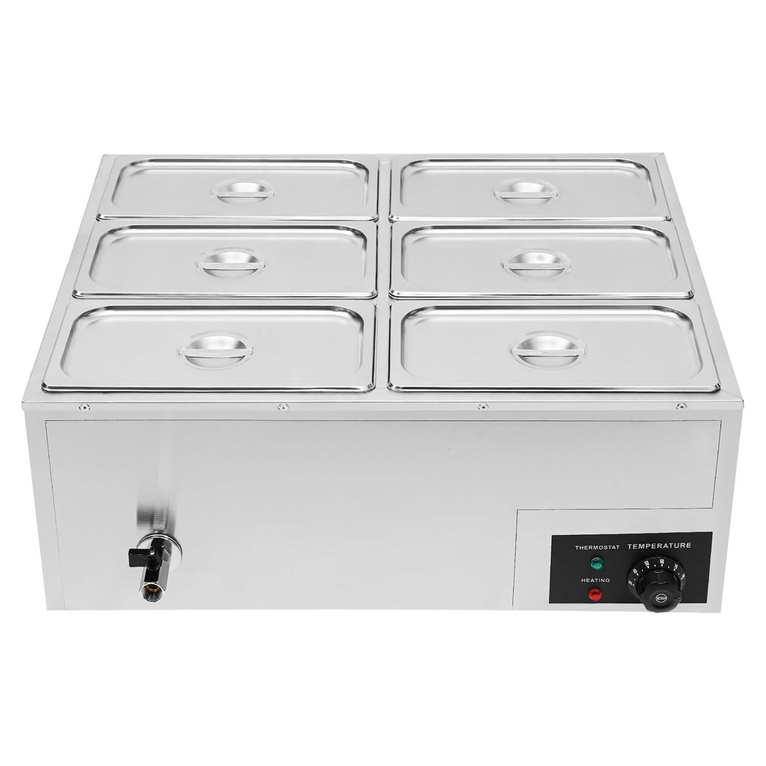 Calentador de Comida Eléctrico Upthehill 6-Pan 850W Acero Inoxidable