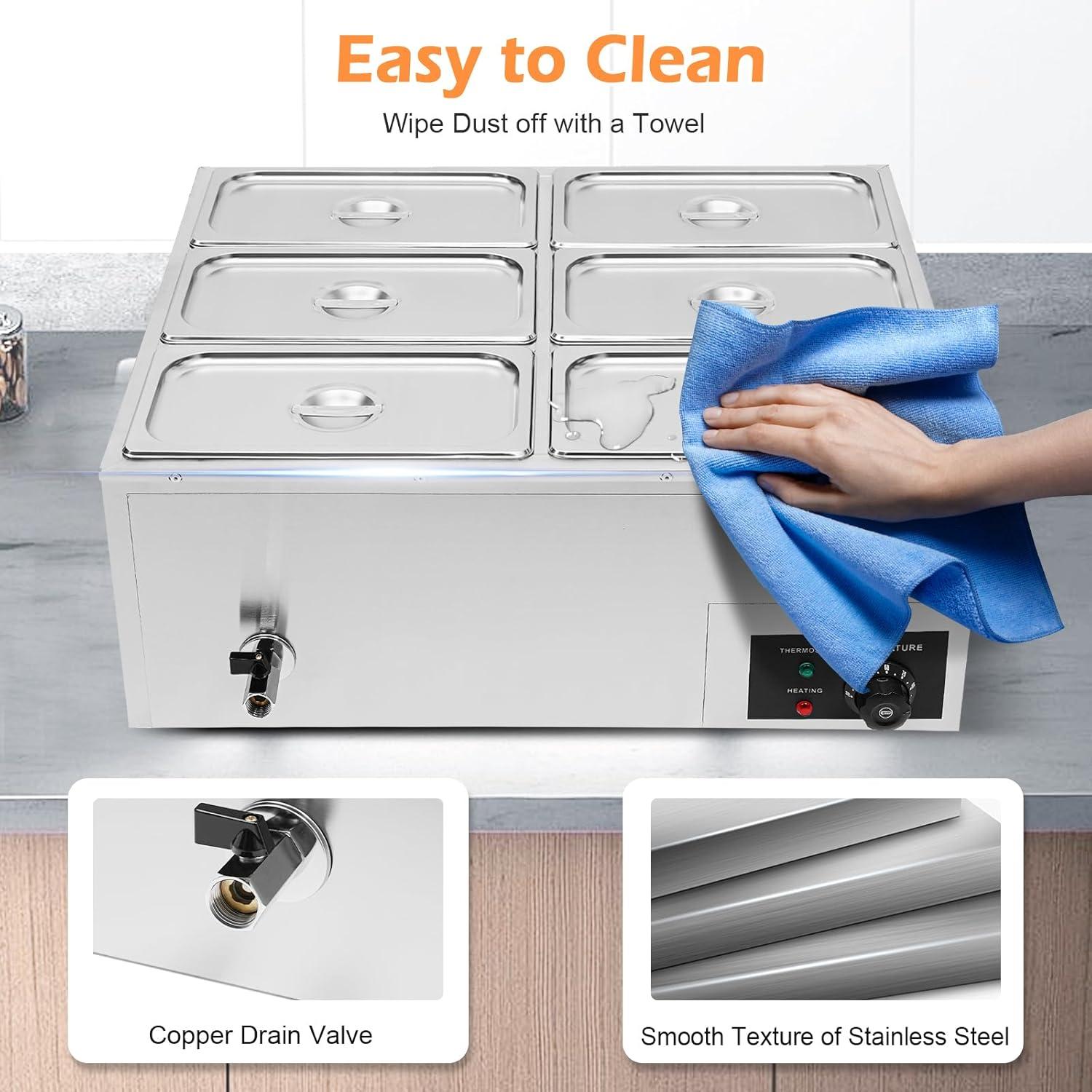 Calentador de Comida Eléctrico Upthehill 6-Pan 850W Acero Inoxidable