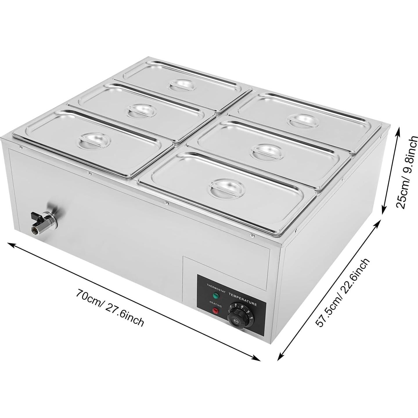 Calentador de Comida Eléctrico Upthehill 6-Pan 850W Acero Inoxidable