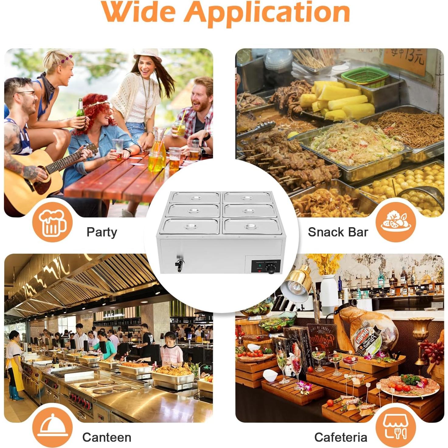 Calentador de Comida Eléctrico Upthehill 6-Pan 850W Acero Inoxidable