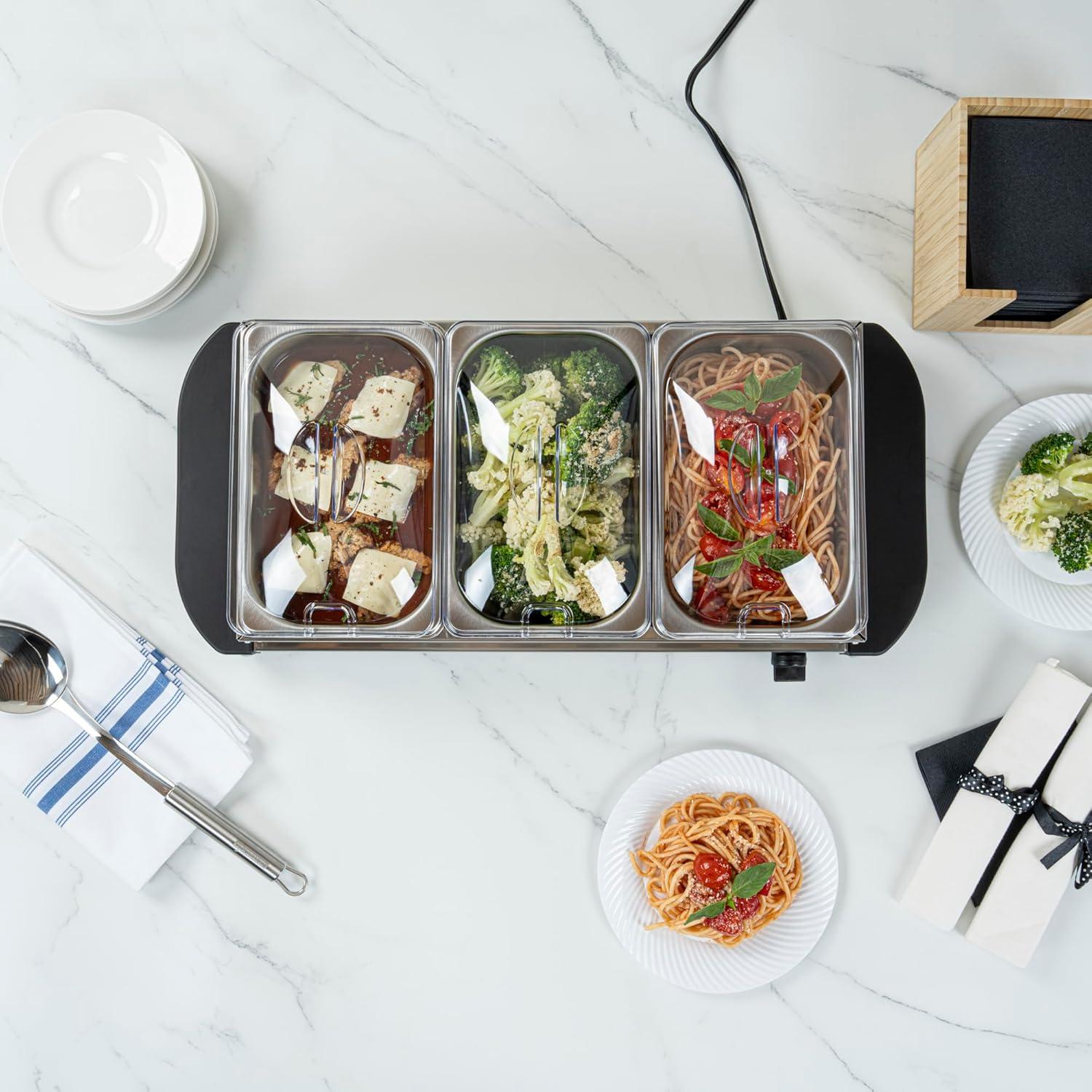 Calentador Eléctrico de Comida Restaurantware con 3 Sartenes