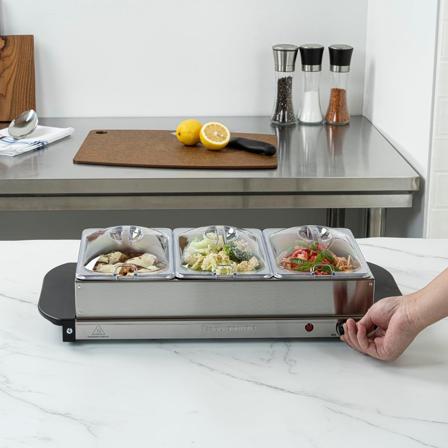 Calentador Eléctrico de Comida Restaurantware con 3 Sartenes