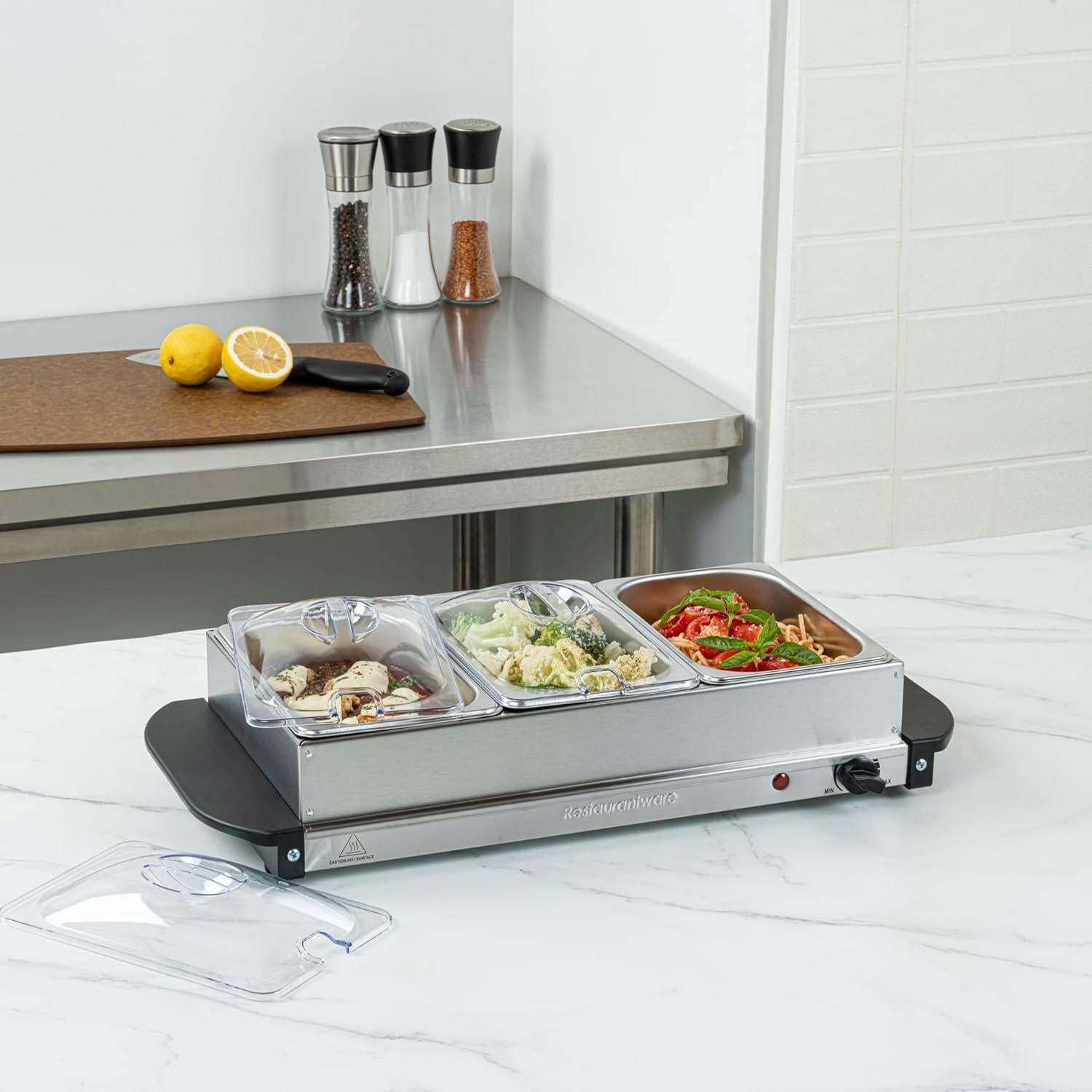 Calentador Eléctrico de Comida Restaurantware con 3 Sartenes