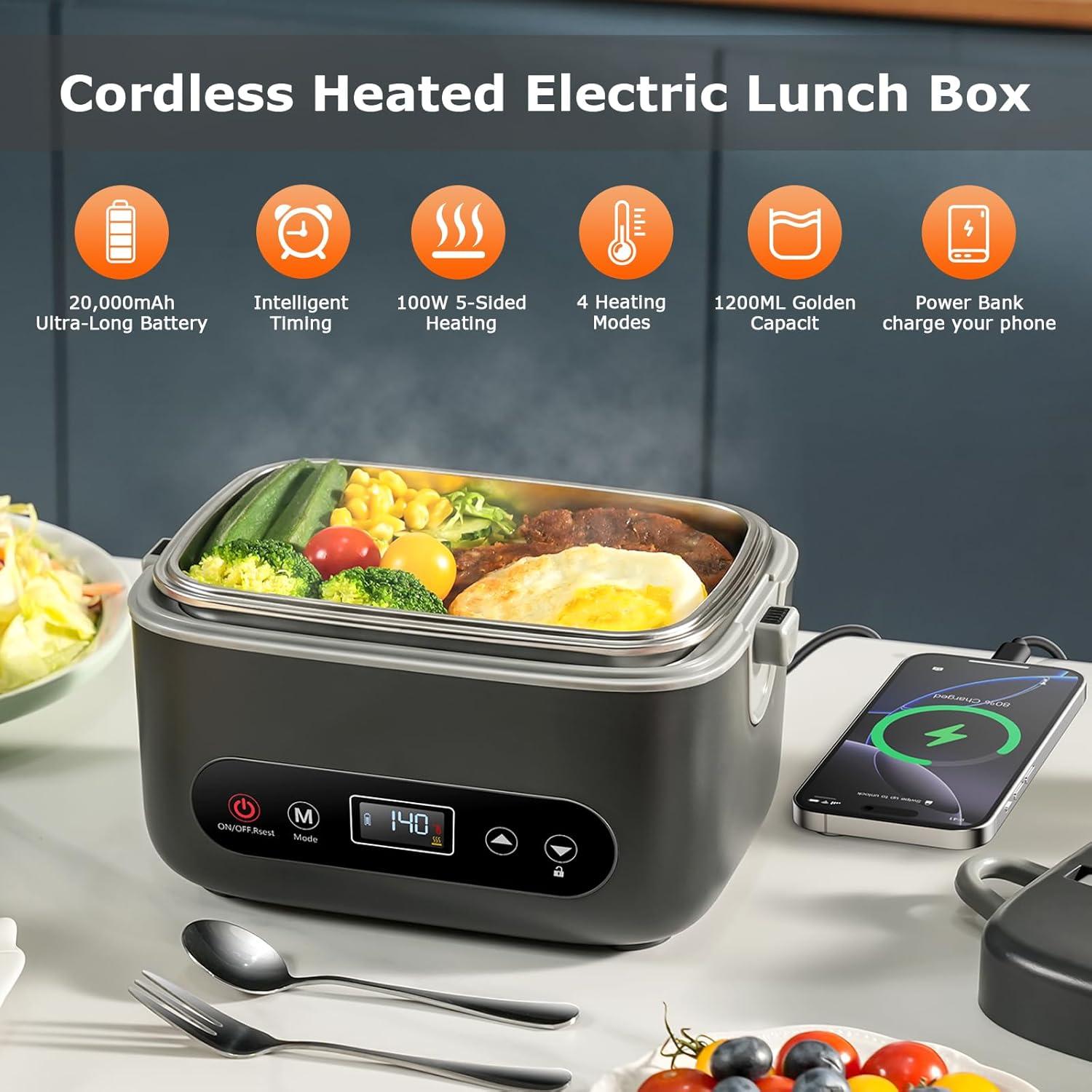 Caja de Almuerzo Eléctrica Inalámbrica THZDMI 1.2L - Calentador Portátil 20000mAh