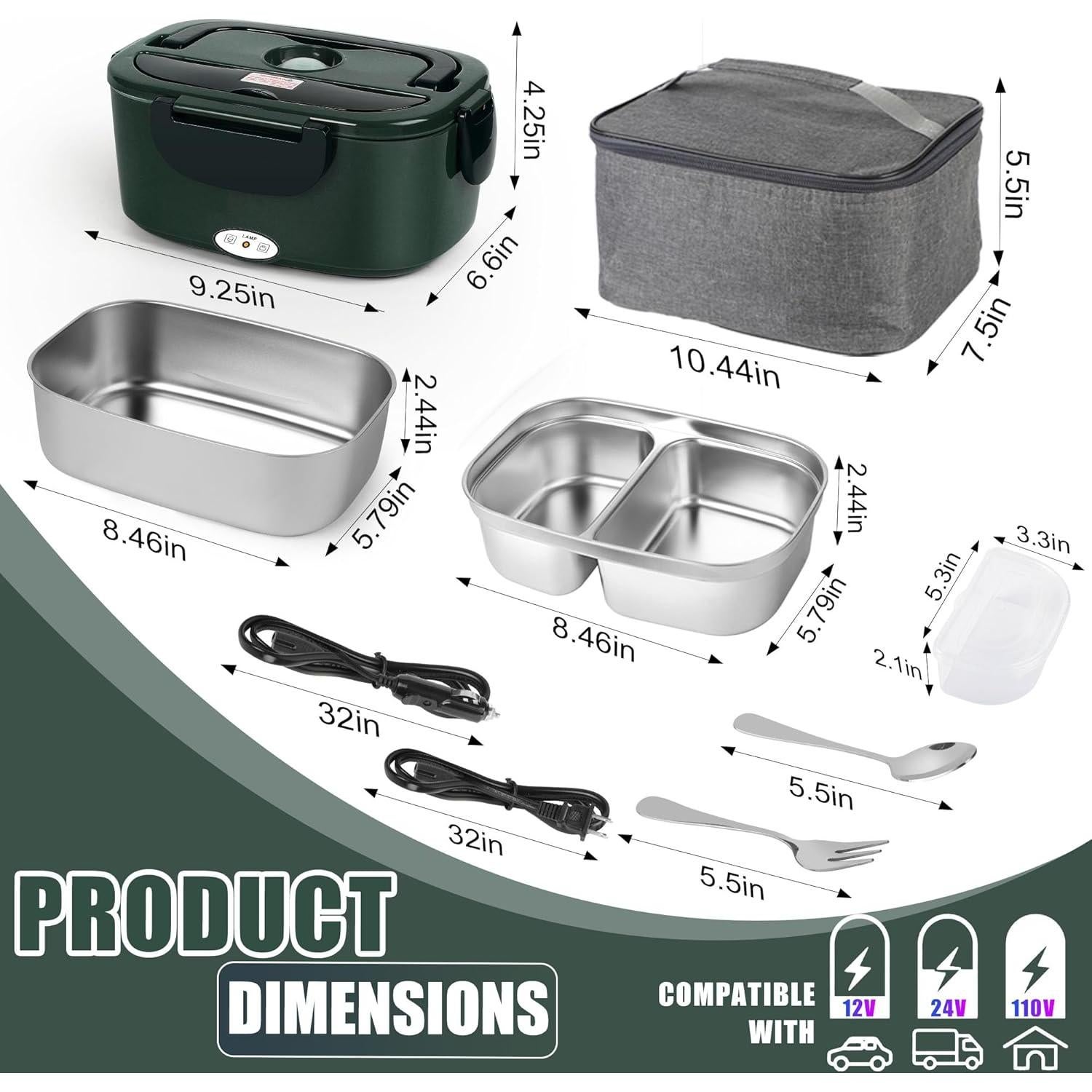 Calentador de Comida Eléctrico Qrastlu 80W 1.5L Verde Doble