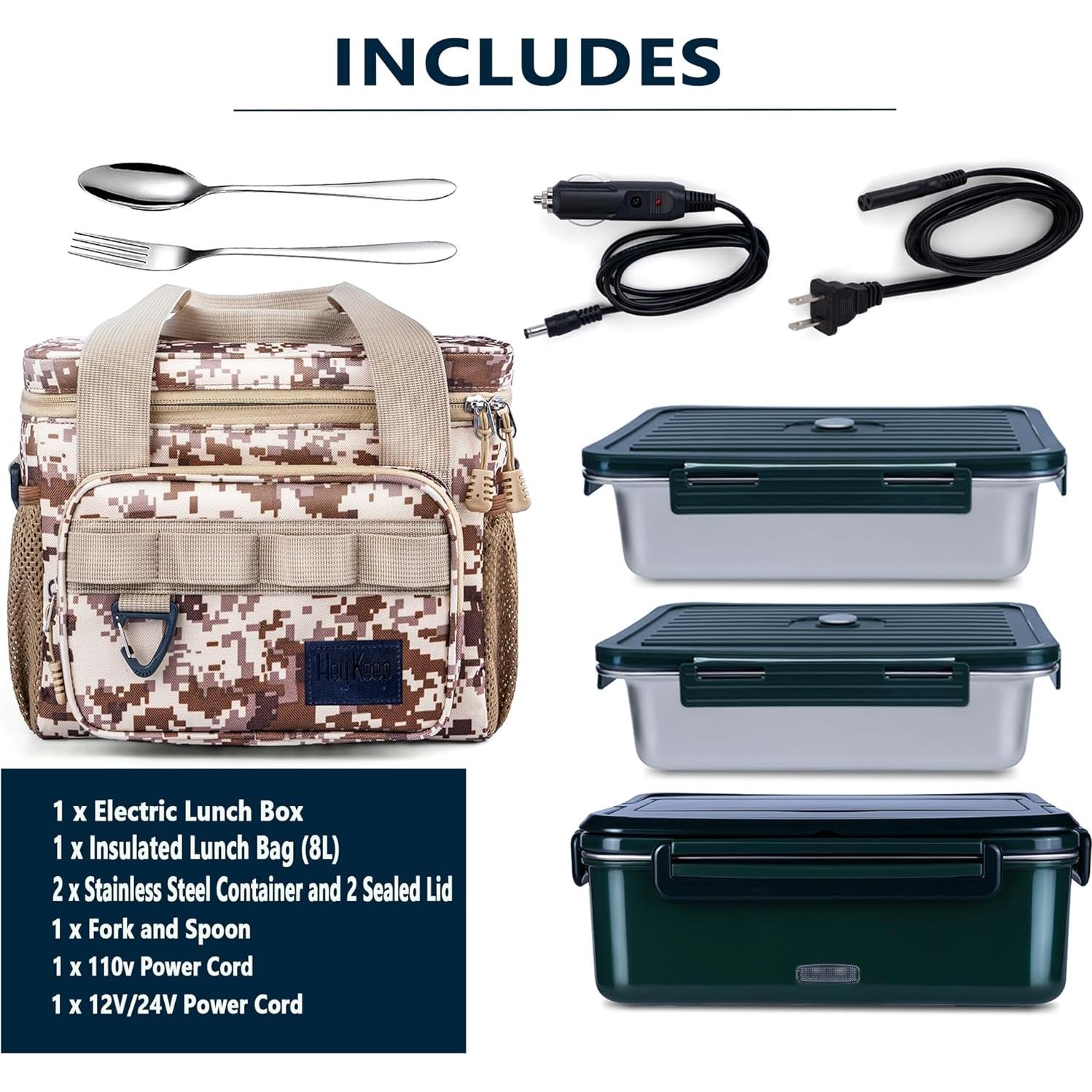 Caja de Almuerzo Eléctrica HEYKEEP 60 oz 80W 12V/24V/110V