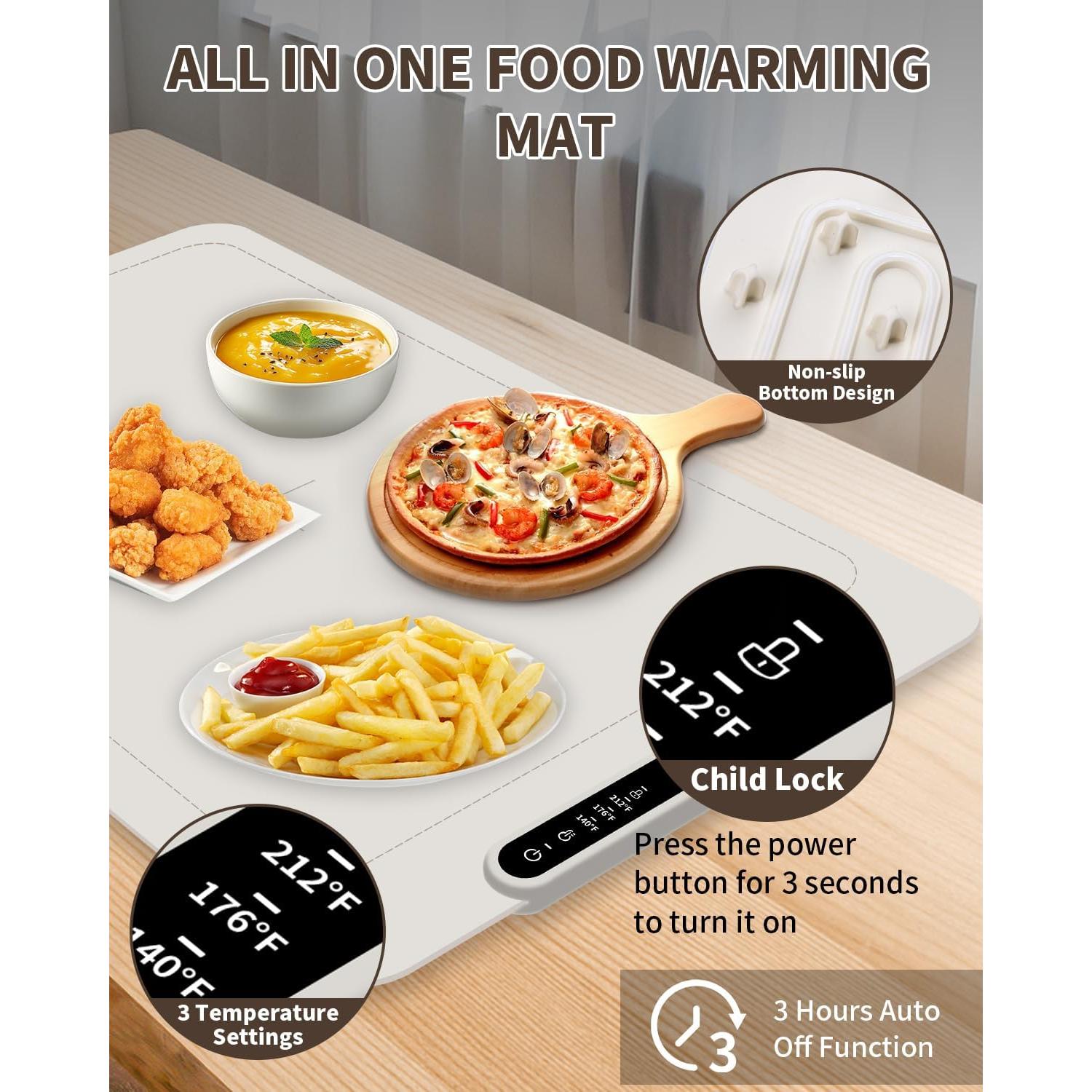 Alfombrilla Calentadora de Comida KOUCOE 60x40cm Ajustable