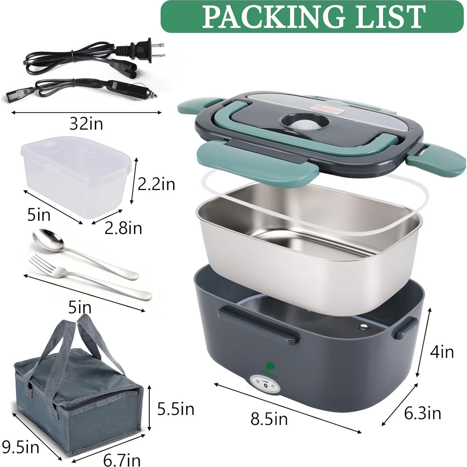 Caja de Almuerzo Eléctrica Andmenow 1.5L Verde Gris 80W