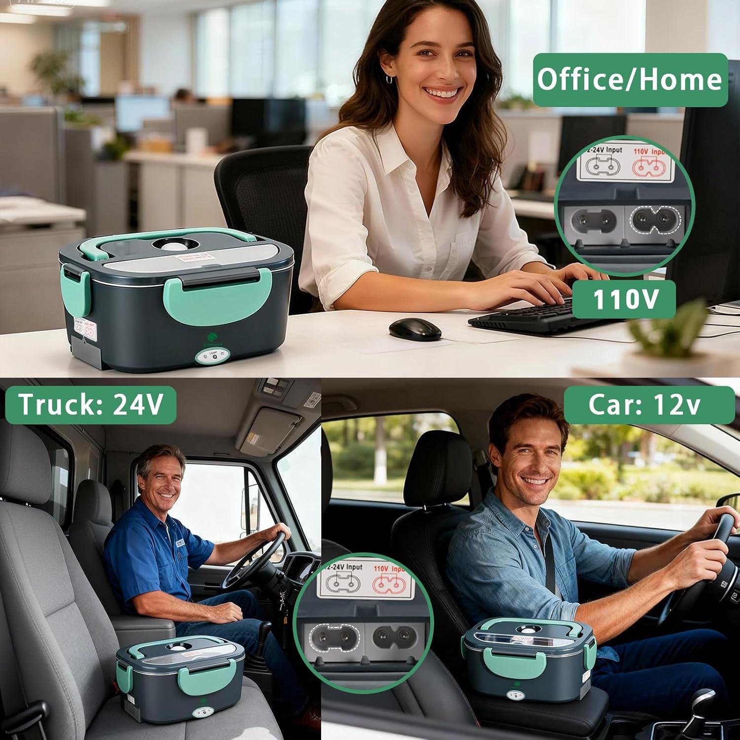 Caja de Almuerzo Eléctrica Andmenow 1.5L Verde Gris 80W