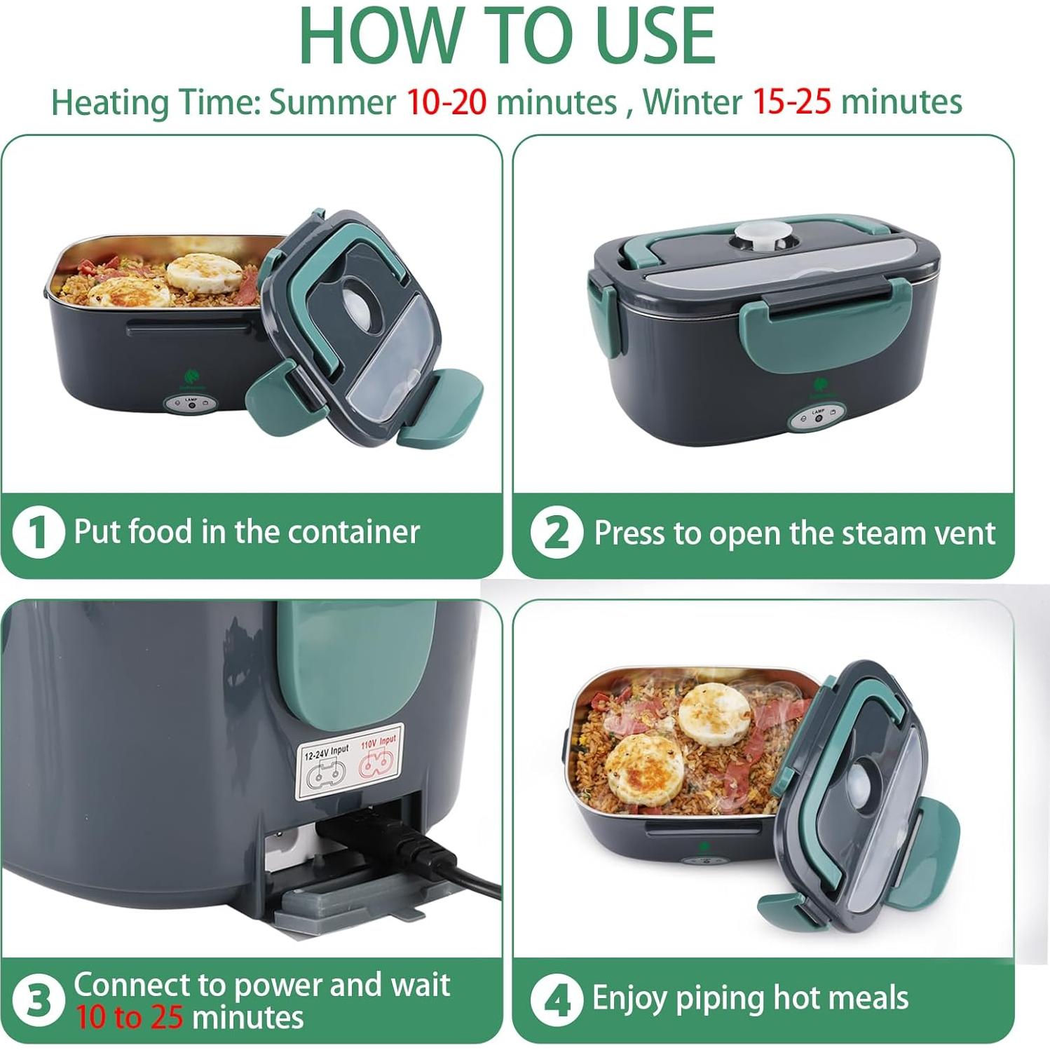 Caja de Almuerzo Eléctrica Andmenow 1.5L Verde Gris 80W