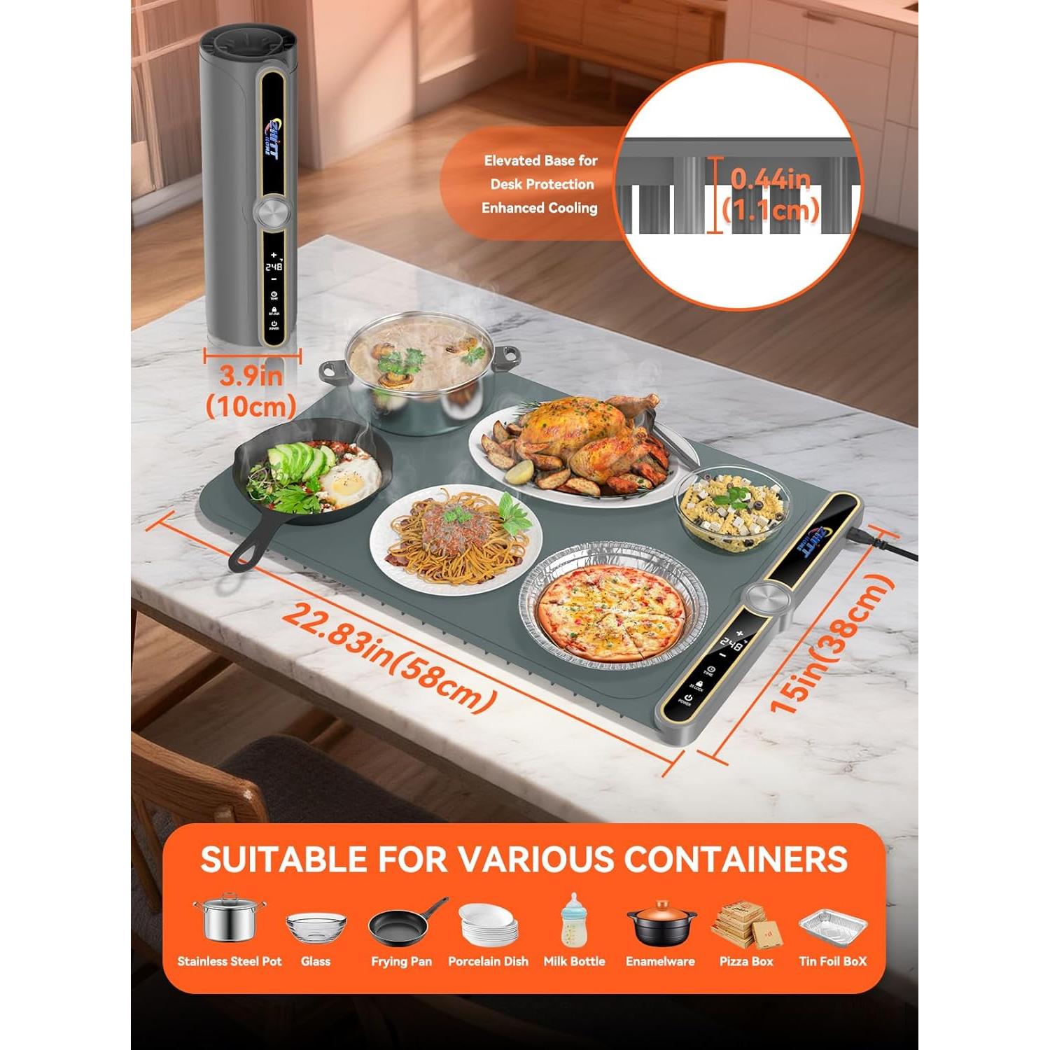 Alfombrilla Calentadora de Comida ZHITTHOME 330W 9 Modos 38x58cm