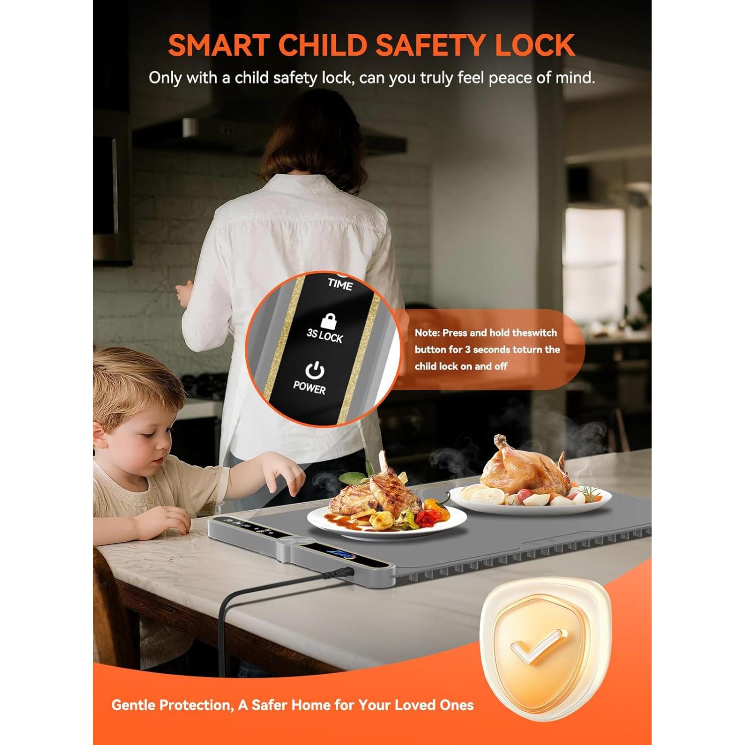 Alfombrilla Calentadora de Comida ZHITTHOME 330W 9 Modos 38x58cm