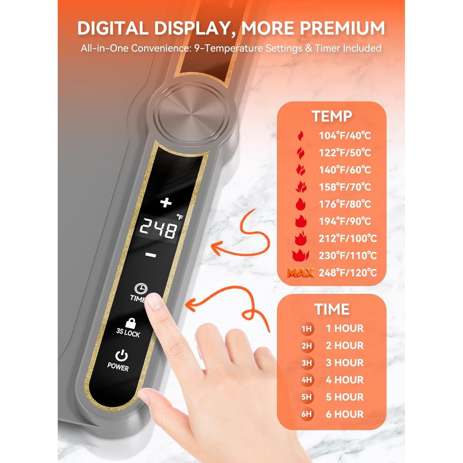 Alfombrilla Calentadora de Comida ZHITTHOME 330W 9 Modos 38x58cm