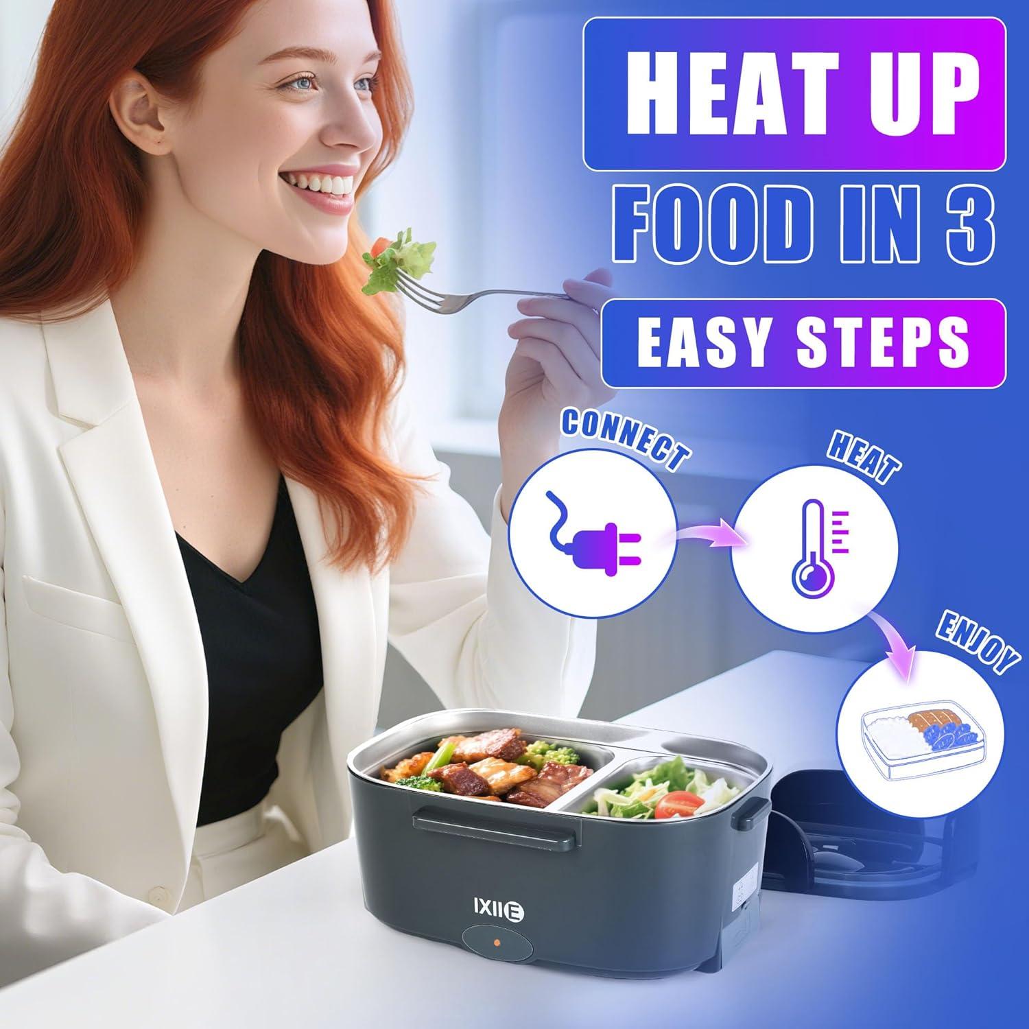 Caja de Almuerzo Eléctrica IXIIE 80W 1.5L Doble Compartimento