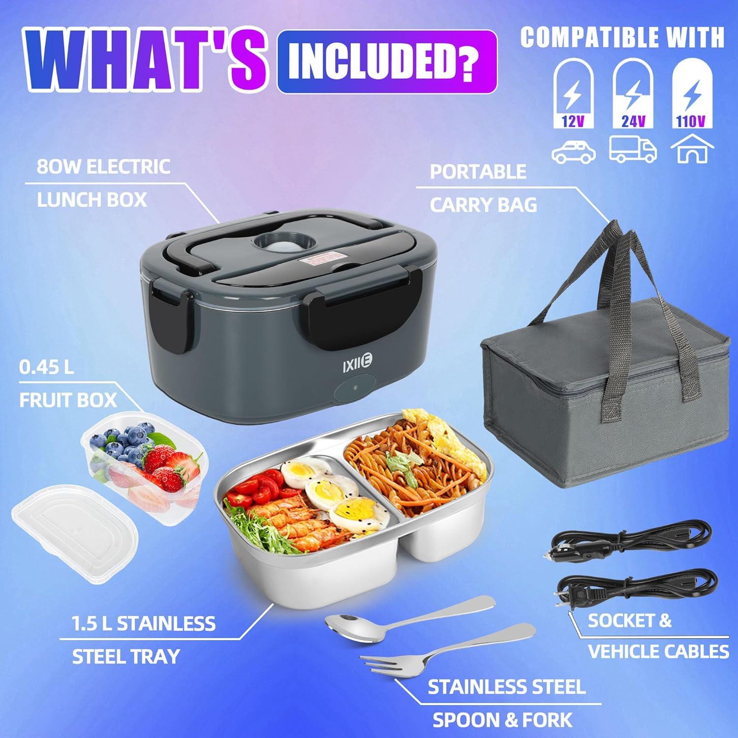 Caja de Almuerzo Eléctrica IXIIE 80W 1.5L Doble Compartimento