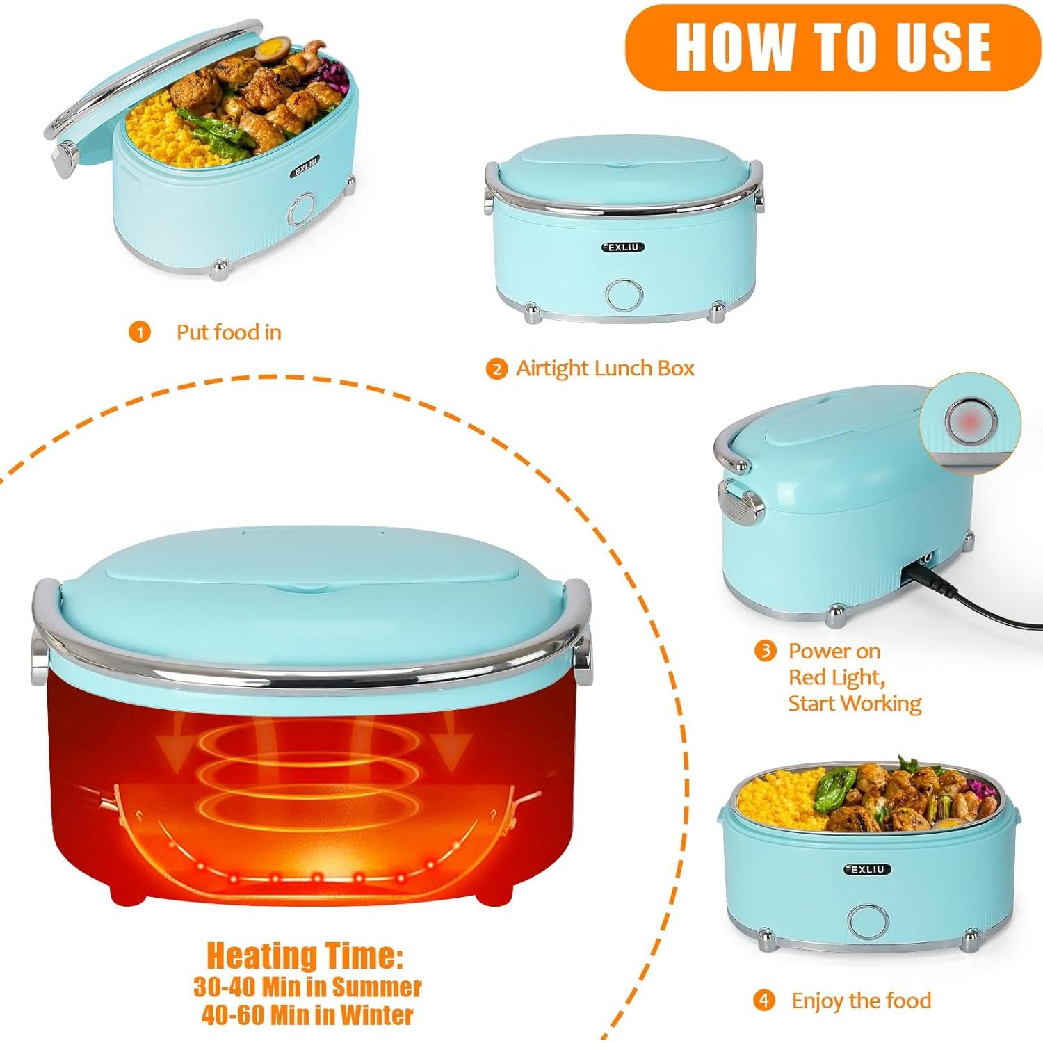 Calentador de Almuerzo Eléctrico Exliu 1.2L 60W Azul