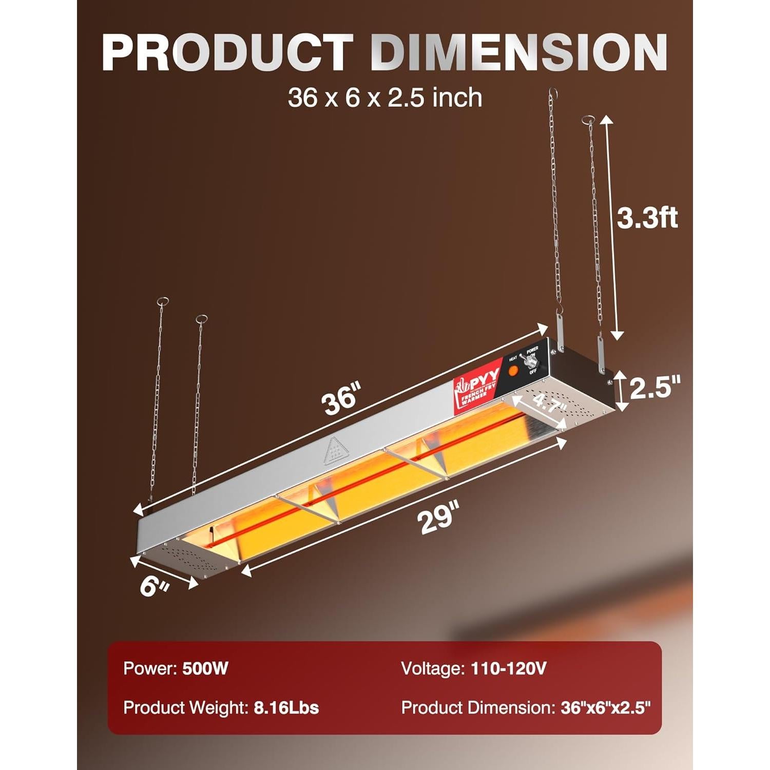 Lámpara de Calor PYY 91 cm 500W Acero Inoxidable Buffet