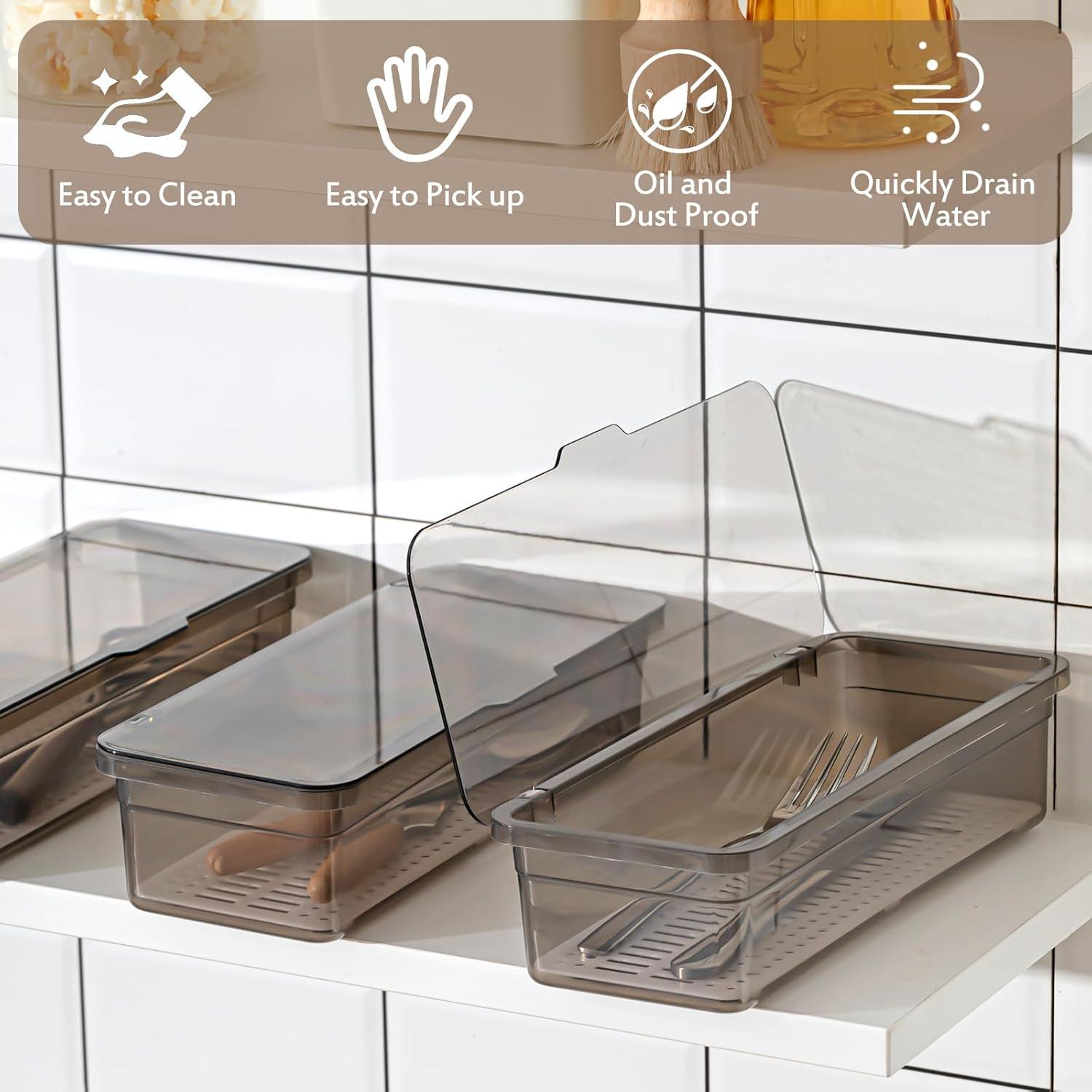 Organizador de Cubiertos Remerry 3 Pcs con Tapa y Drenaje