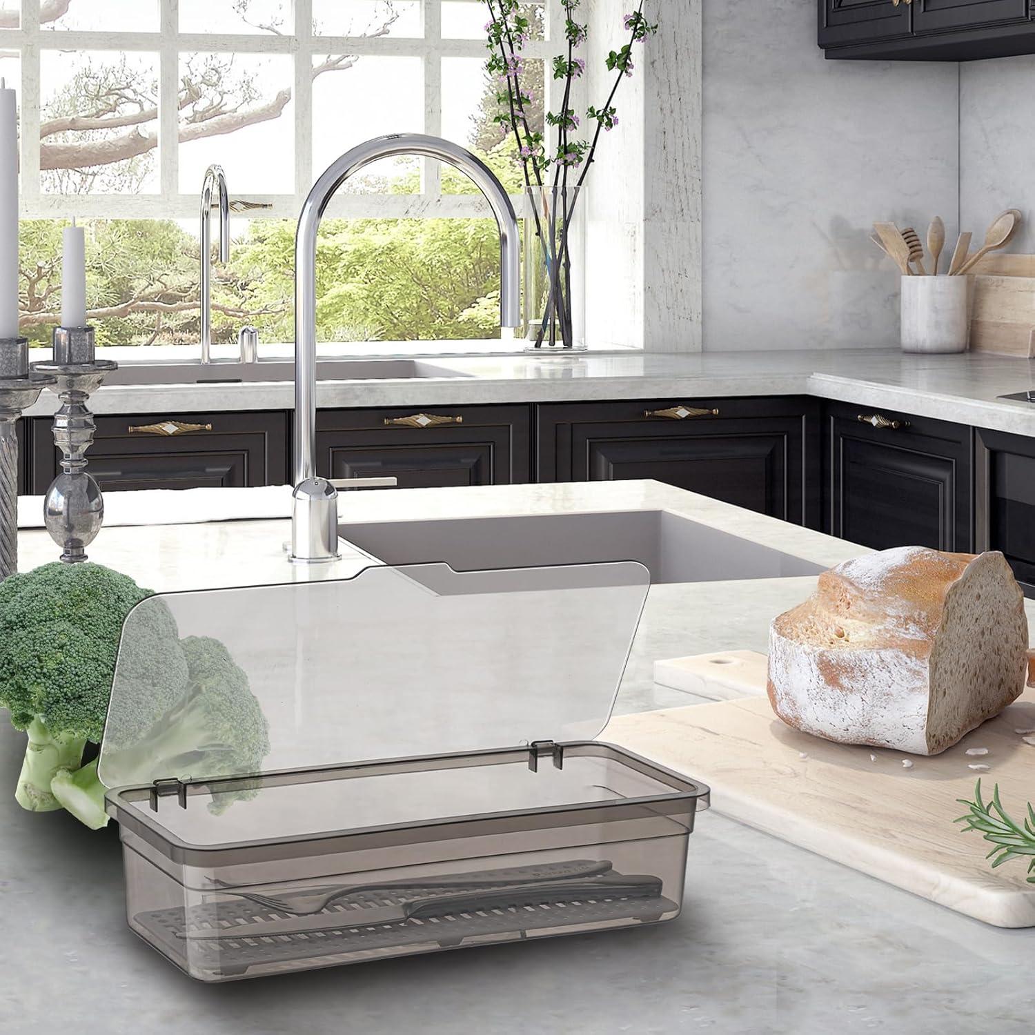 Organizador de Cubiertos Remerry 3 Pcs con Tapa y Drenaje