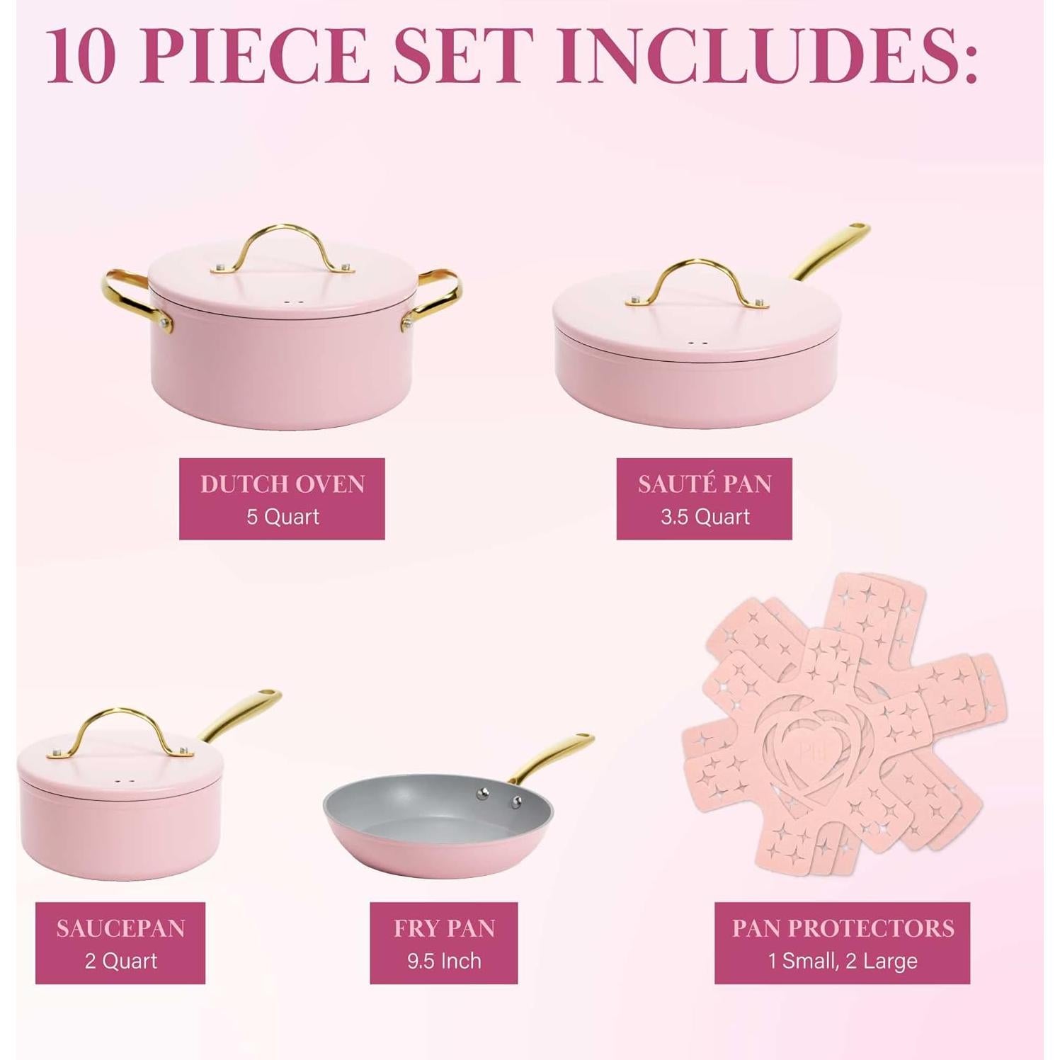 Juego de Ollas y Sartenes Antiadherentes Paris Hilton 10 Piezas Rosa