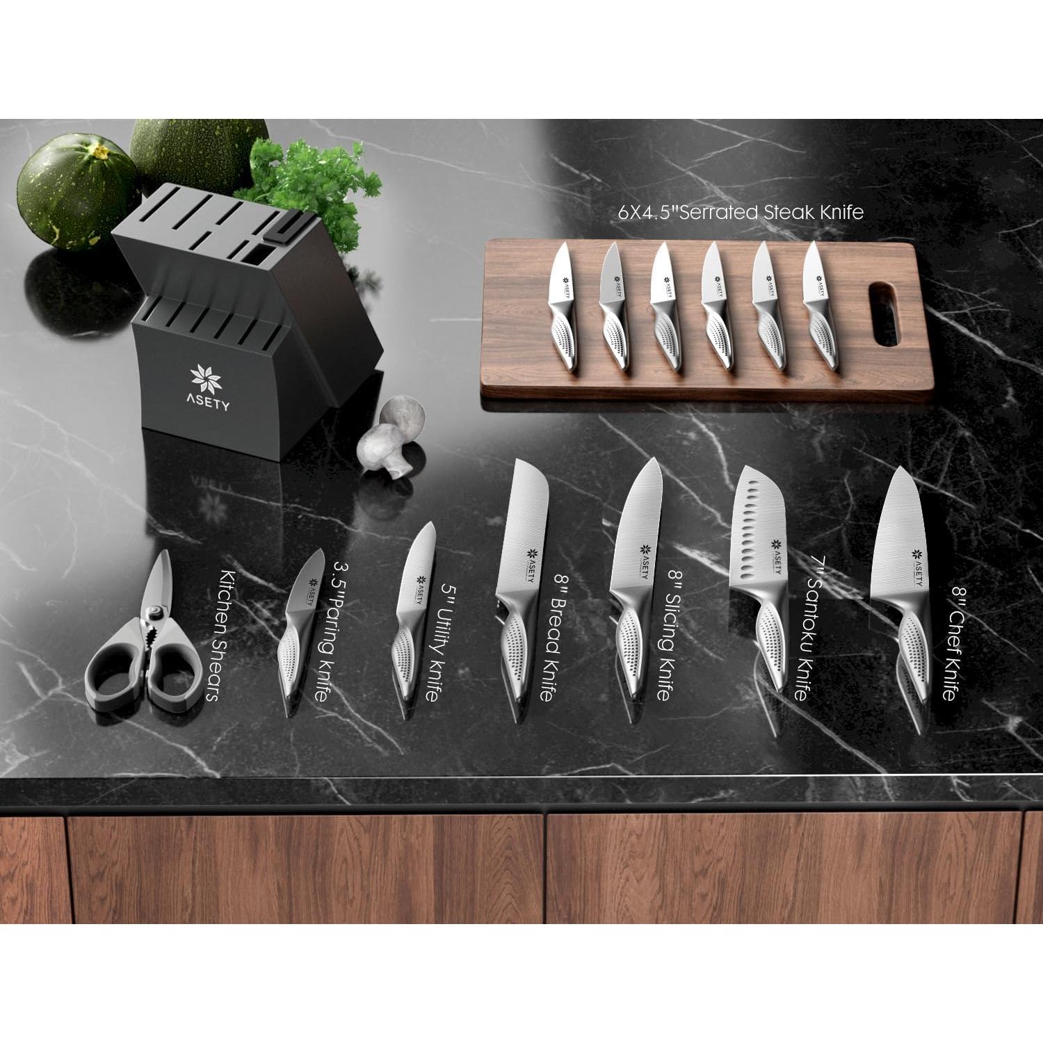 Juego de cuchillos de cocina ASETY 15 piezas acero inoxidable