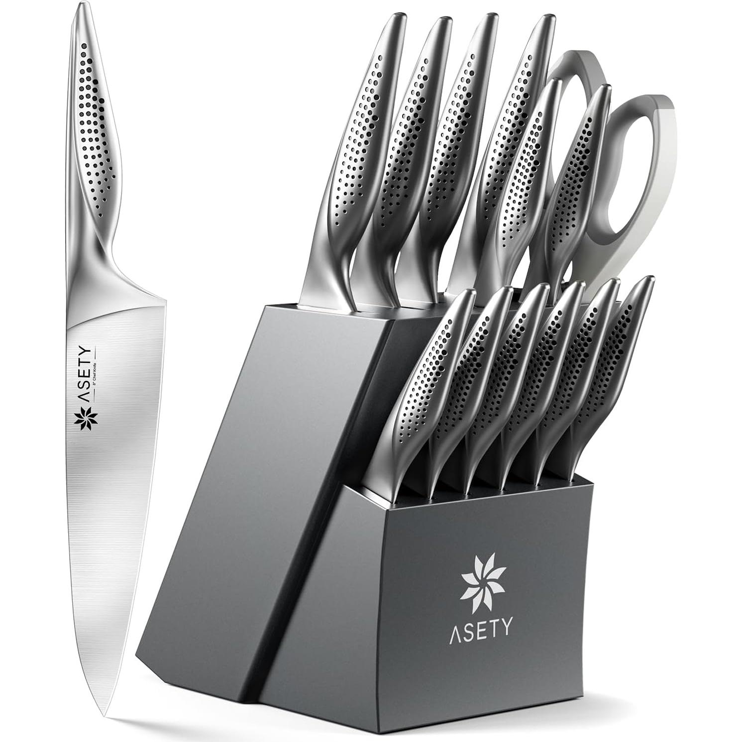 Juego de cuchillos de cocina ASETY 15 piezas acero inoxidable