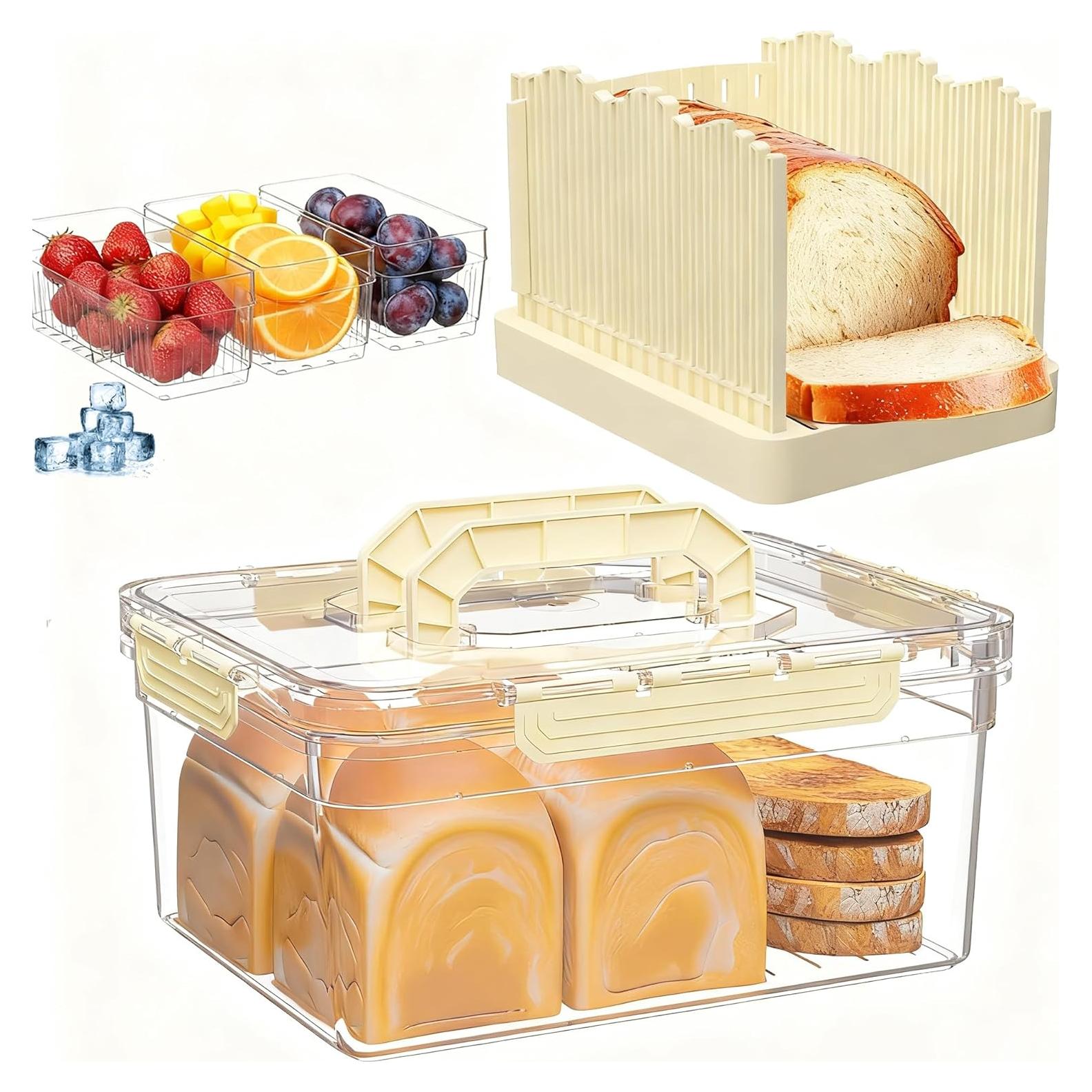 Caja de Pan Hermética con Cortador y Bandeja Enfriada Beige