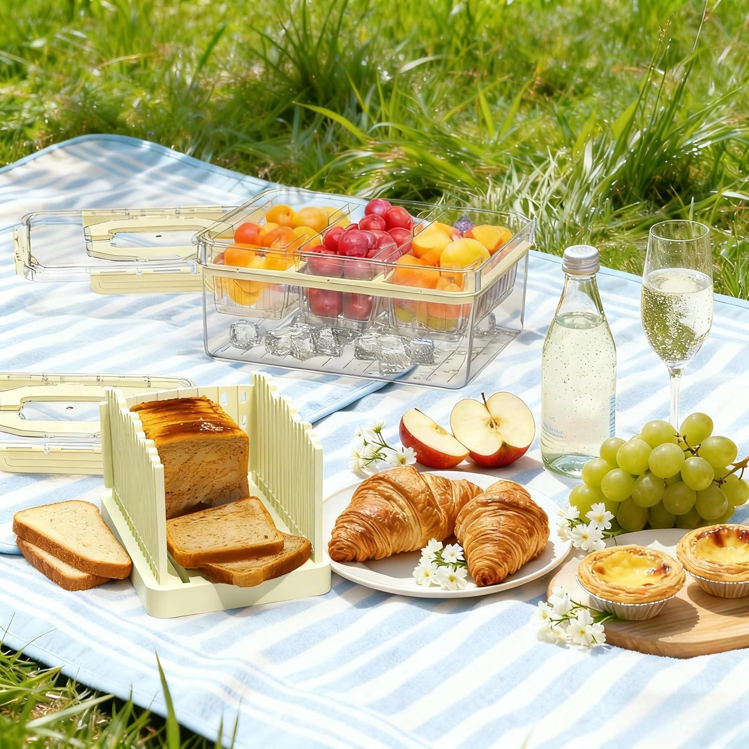 Caja de Pan Hermética con Cortador y Bandeja Enfriada Beige