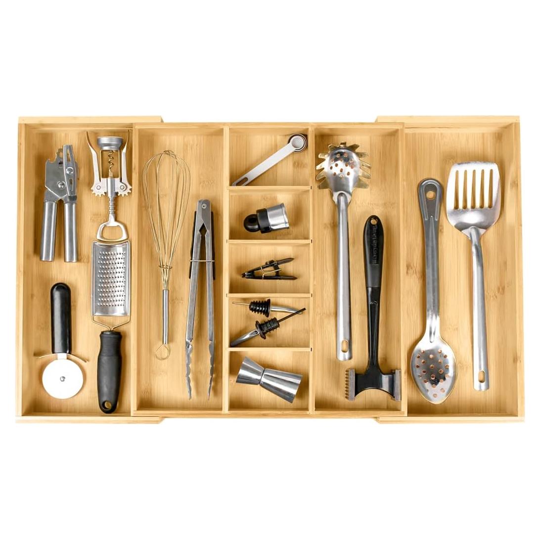 Organizador de Cajones KitchenEdge Ajustable 16-28 cm Bambú Natural