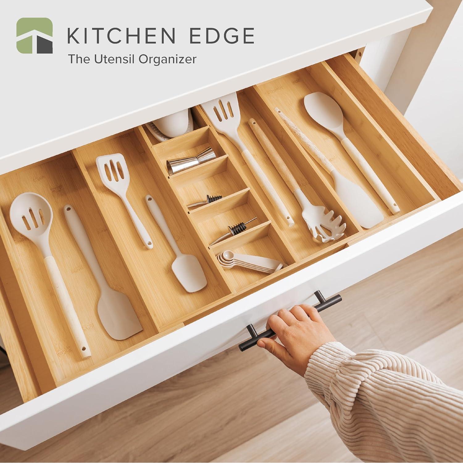 Organizador de Cajones KitchenEdge Ajustable 16-28 cm Bambú Natural