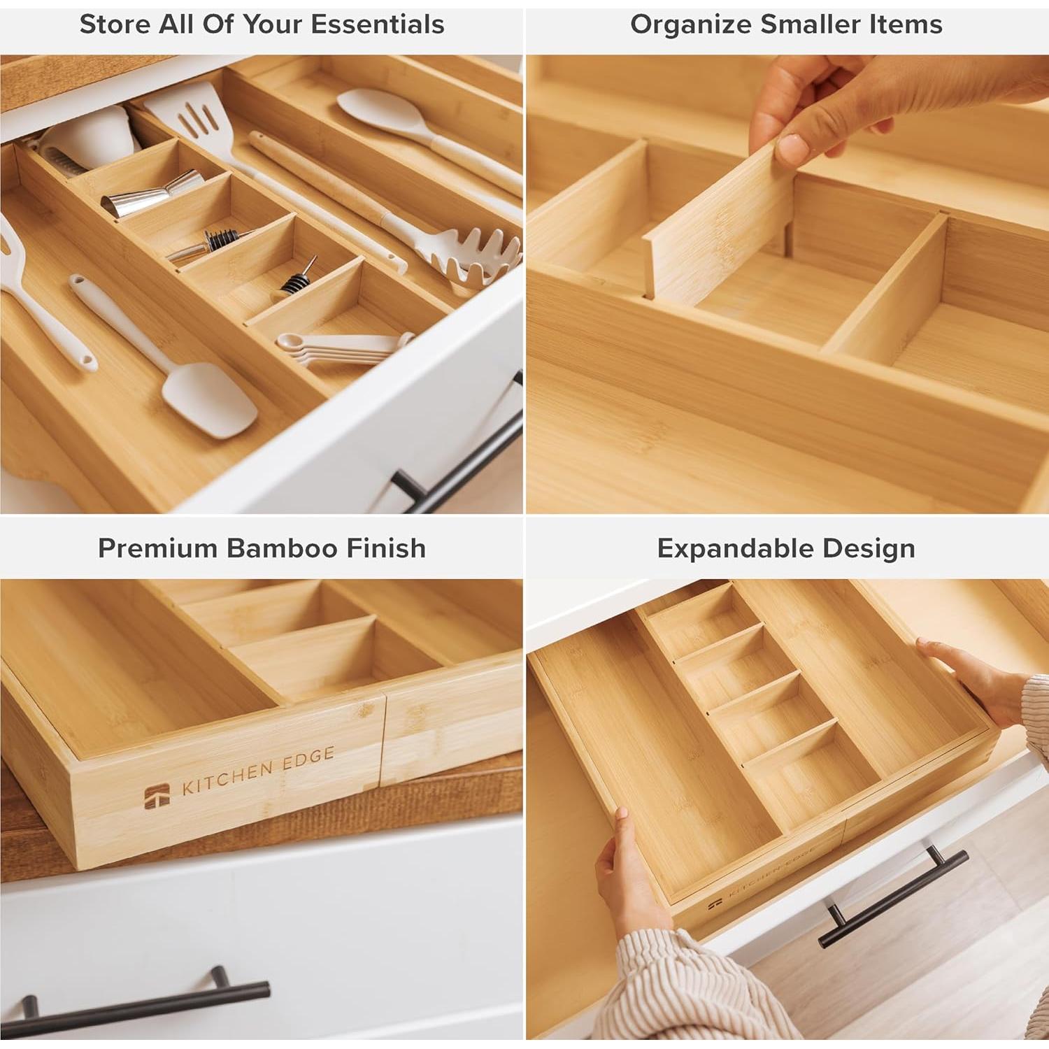 Organizador de Cajones KitchenEdge Ajustable 16-28 cm Bambú Natural