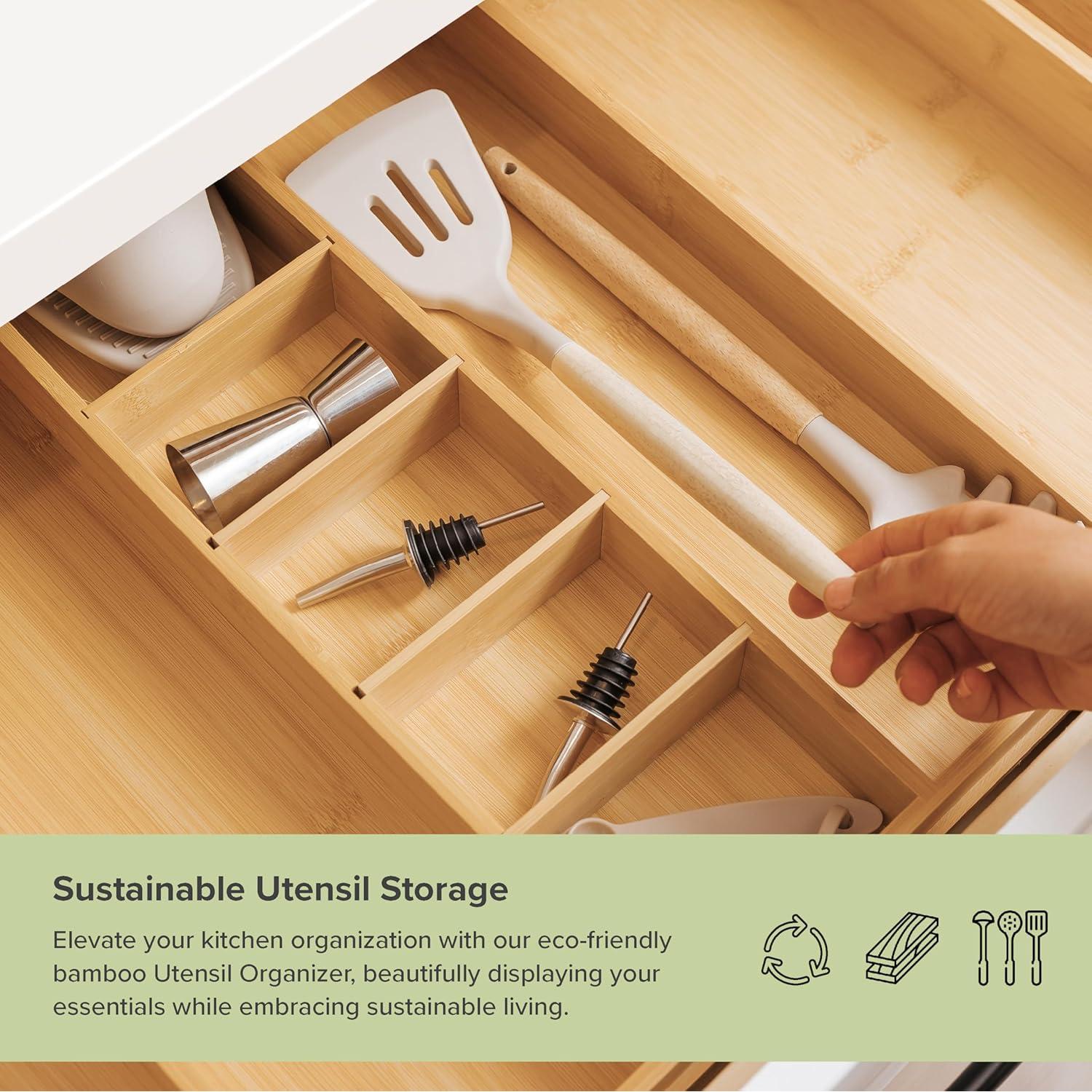 Organizador de Cajones KitchenEdge Ajustable 16-28 cm Bambú Natural