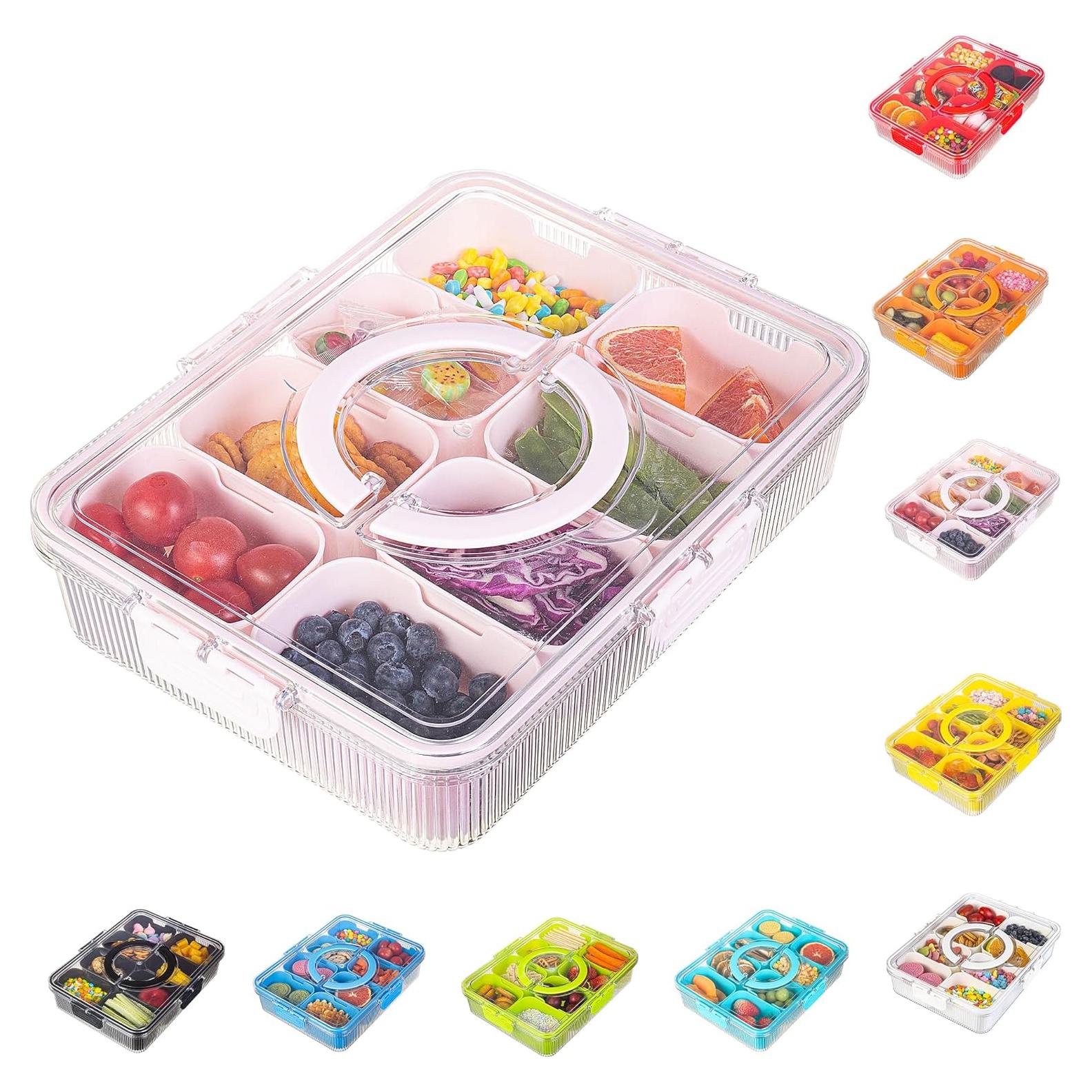 Contenedor Snackle Rosa FEIOOD - 8 Compartimentos Portátil