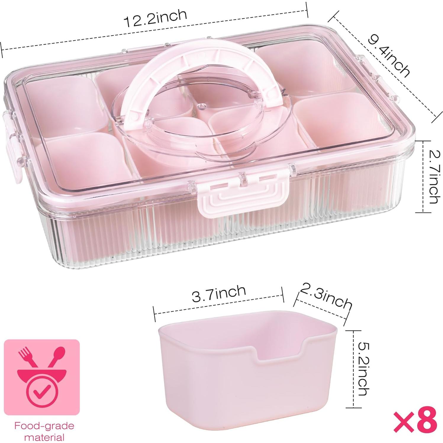 Contenedor Snackle Rosa FEIOOD - 8 Compartimentos Portátil